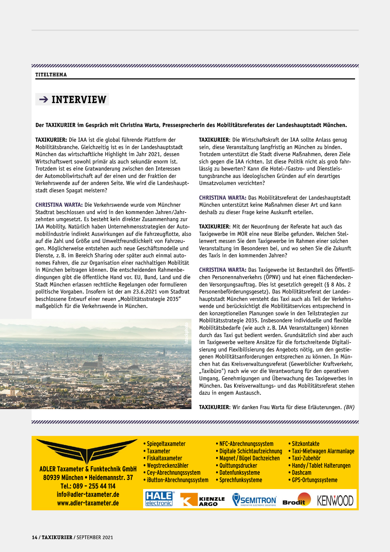 Originalseite 14 der Ausgabe Taxikurier September 2021
