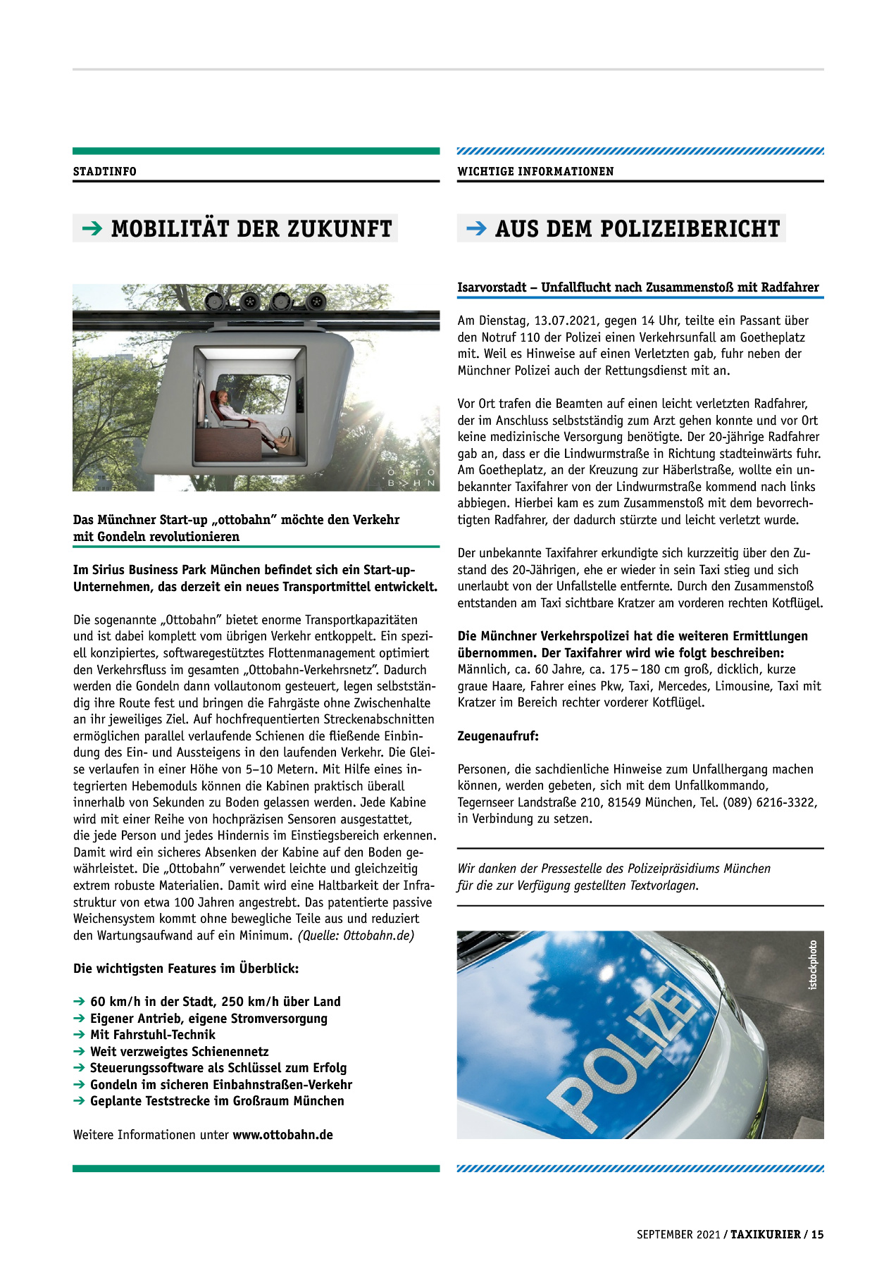 Originalseite 15 der Ausgabe Taxikurier September 2021