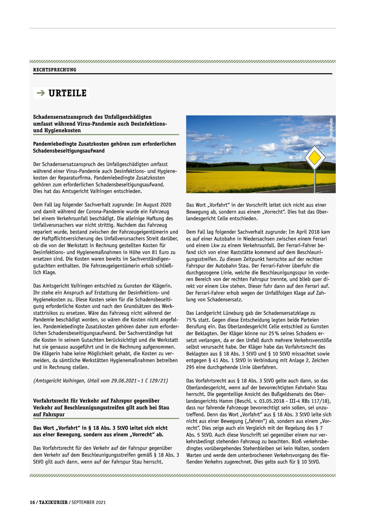 Originalseite 16 der Ausgabe Taxikurier September 2021