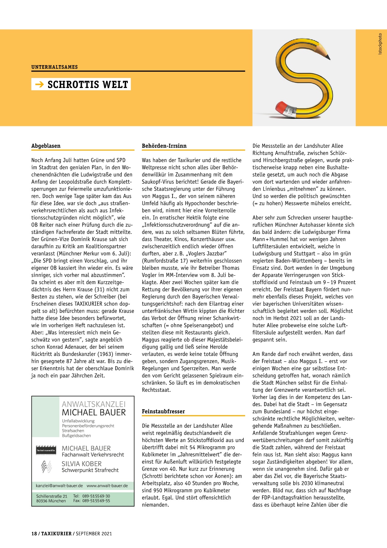Originalseite 18 der Ausgabe Taxikurier September 2021