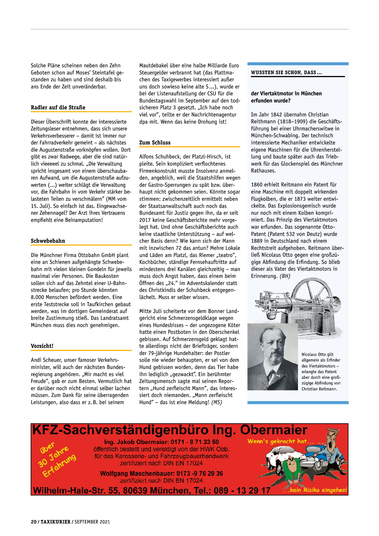 Originalseite 20 der Ausgabe Taxikurier September 2021
