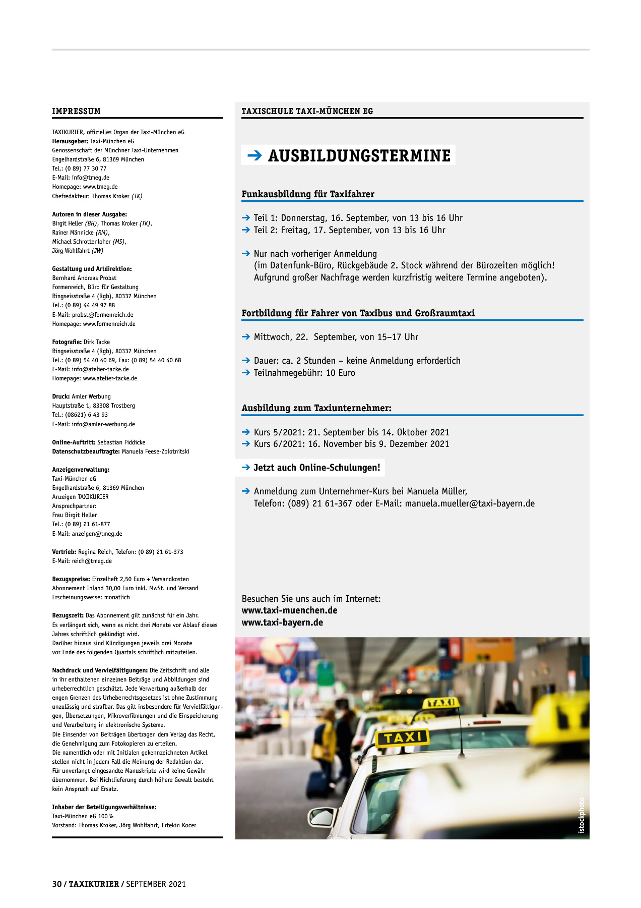Originalseite 30 der Ausgabe Taxikurier September 2021