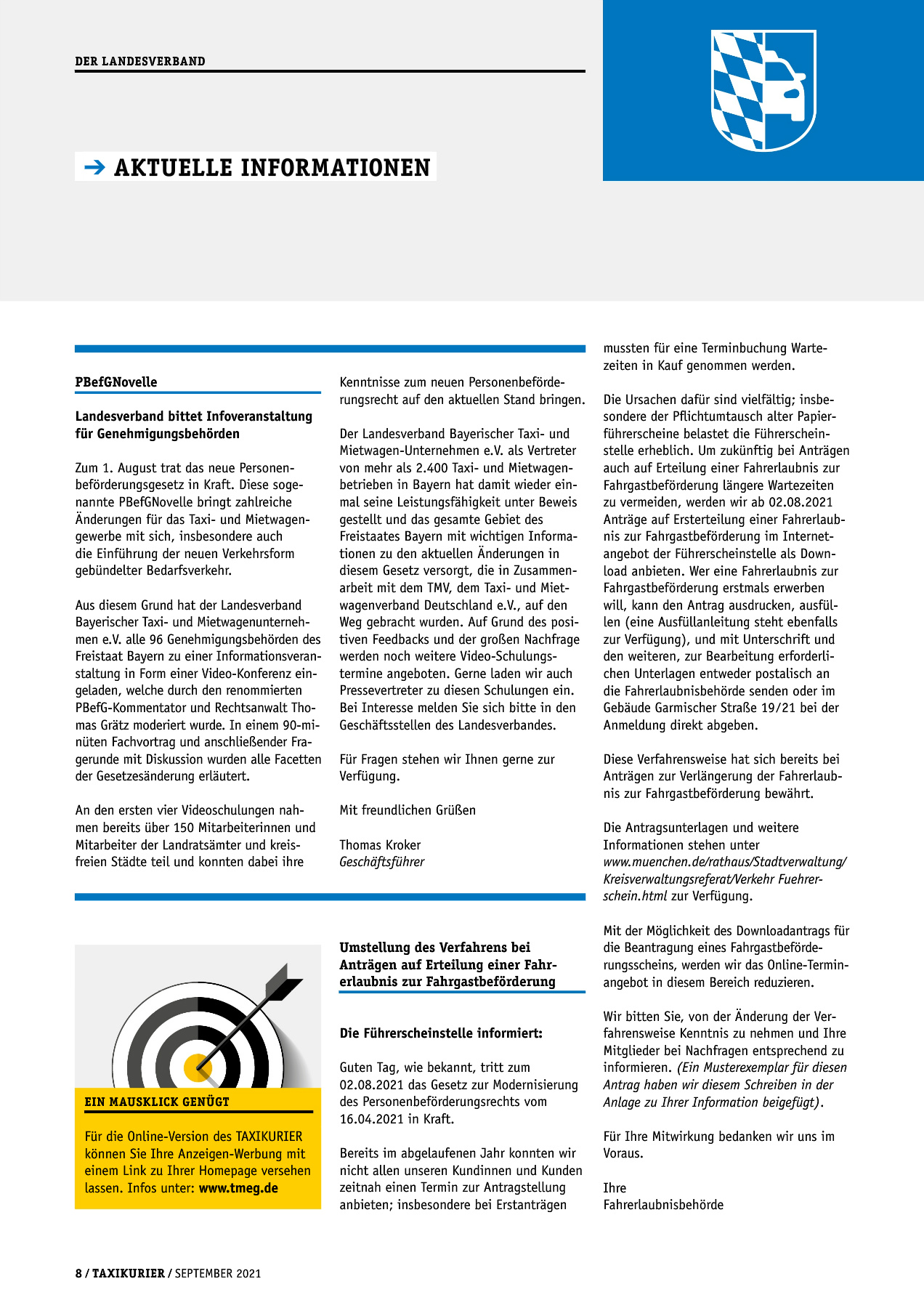 Originalseite 8 der Ausgabe Taxikurier September 2021