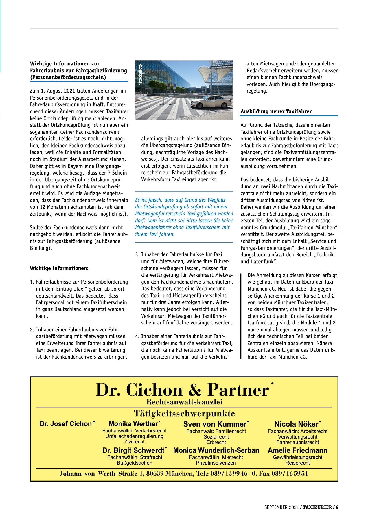Originalseite 9 der Ausgabe Taxikurier September 2021
