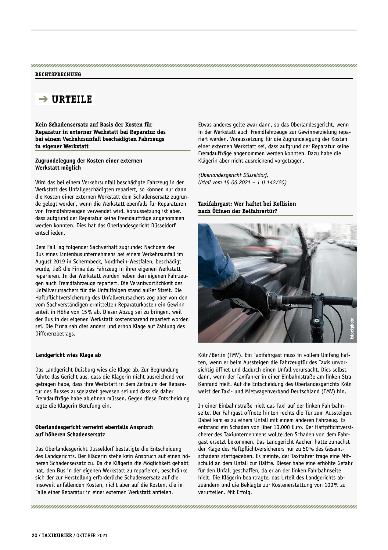 Originalseite 20 der Ausgabe Taxikurier Oktober 2021