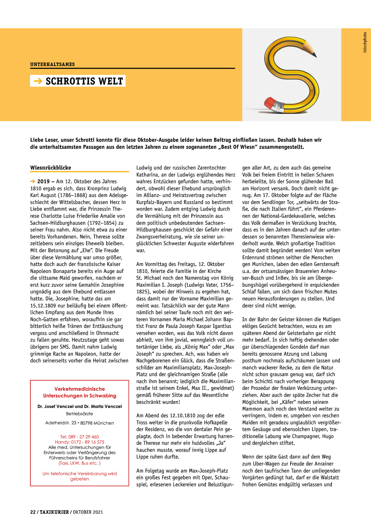 Originalseite 22 der Ausgabe Taxikurier Oktober 2021