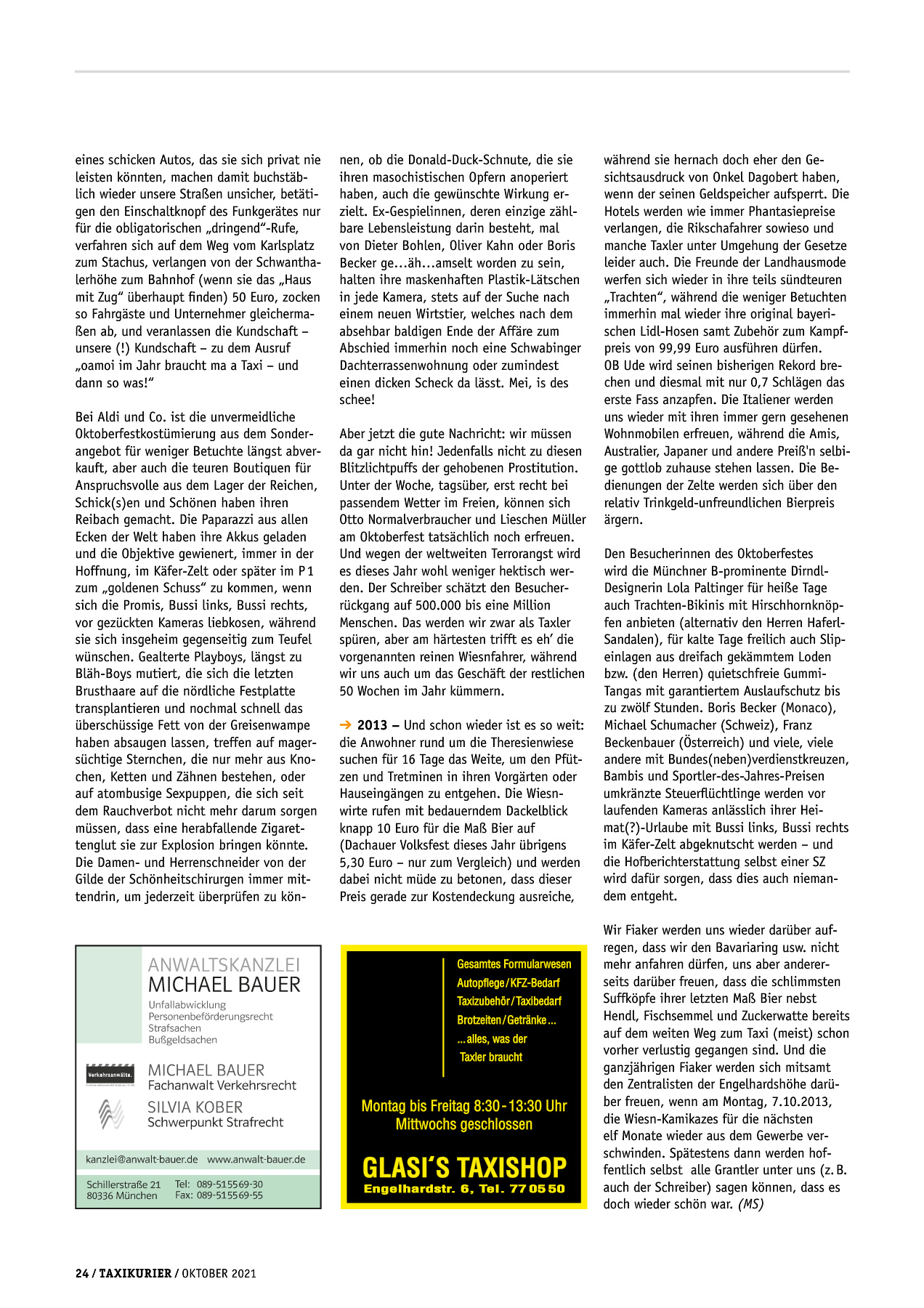 Originalseite 24 der Ausgabe Taxikurier Oktober 2021