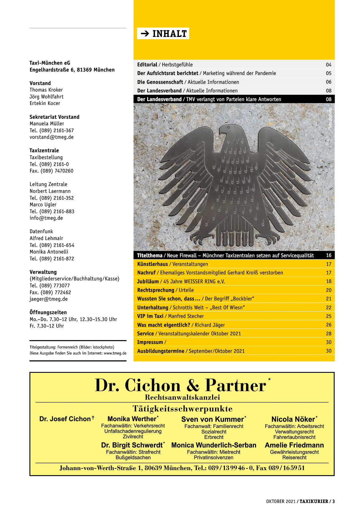 Originalseite 3 der Ausgabe Taxikurier Oktober 2021