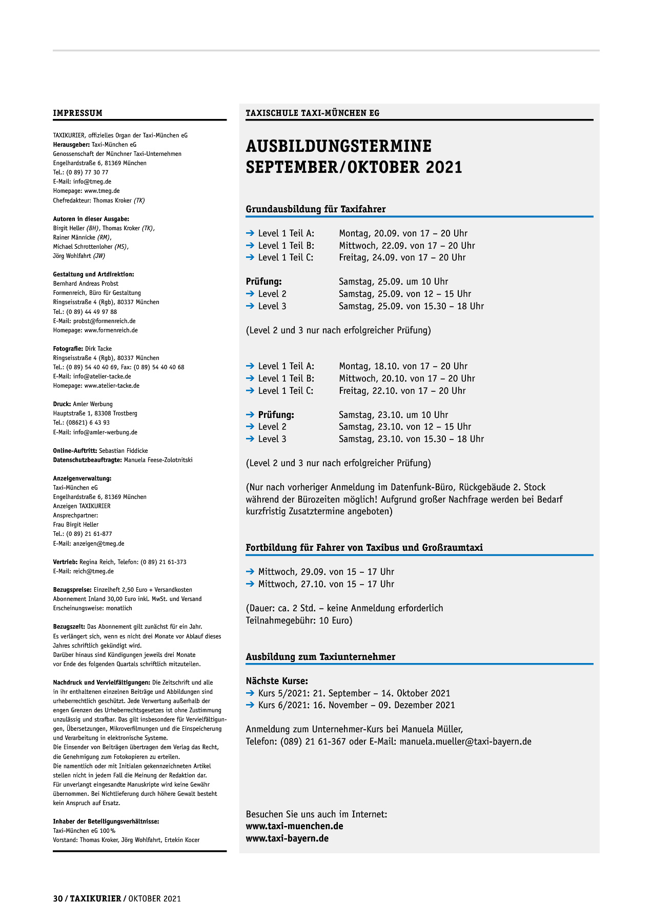 Originalseite 30 der Ausgabe Taxikurier Oktober 2021