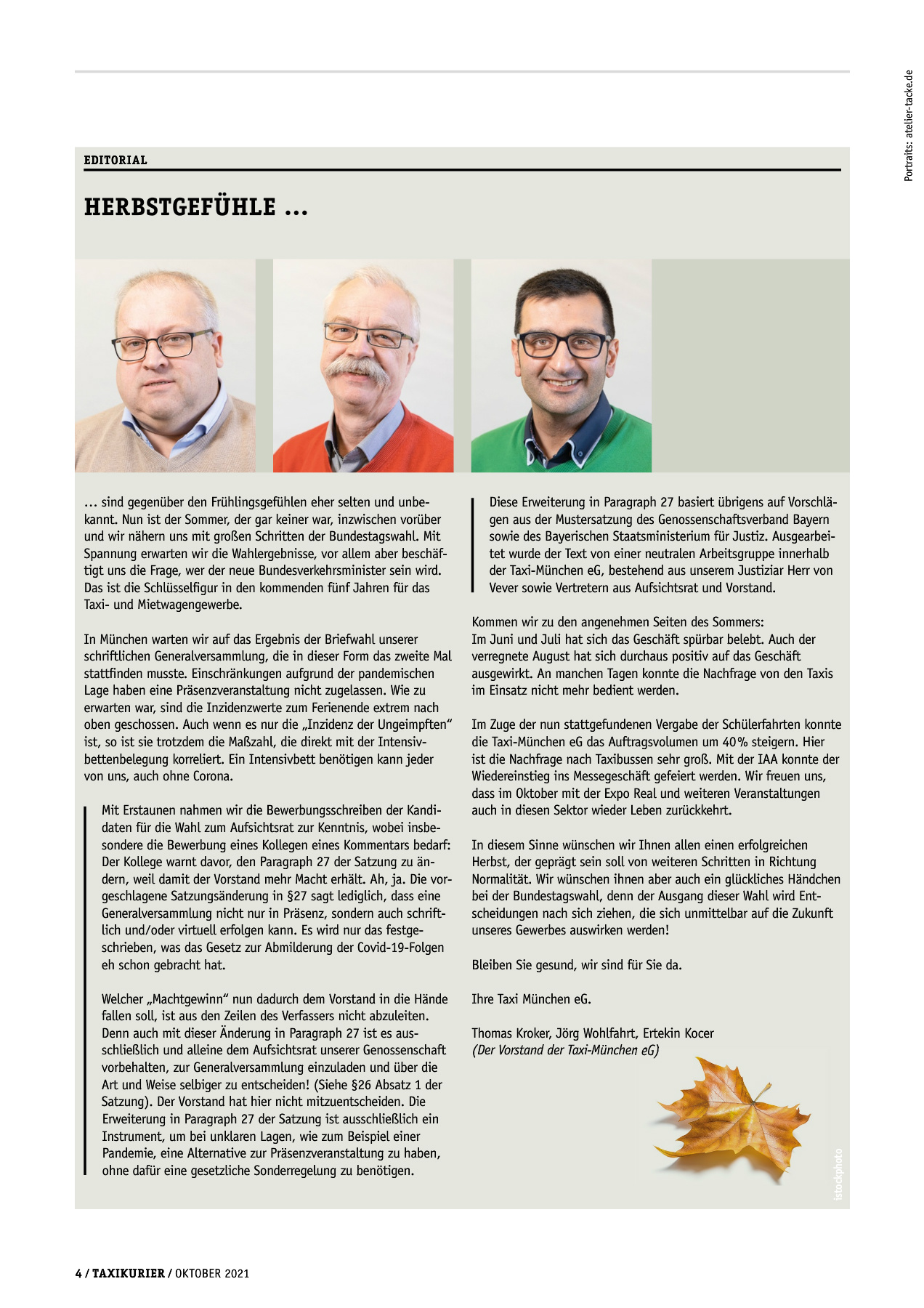 Originalseite 4 der Ausgabe Taxikurier Oktober 2021