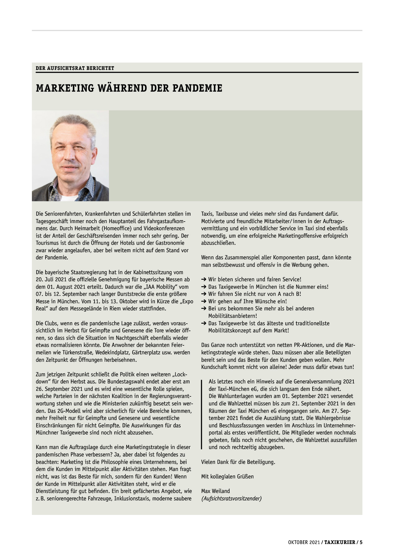 Originalseite 5 der Ausgabe Taxikurier Oktober 2021