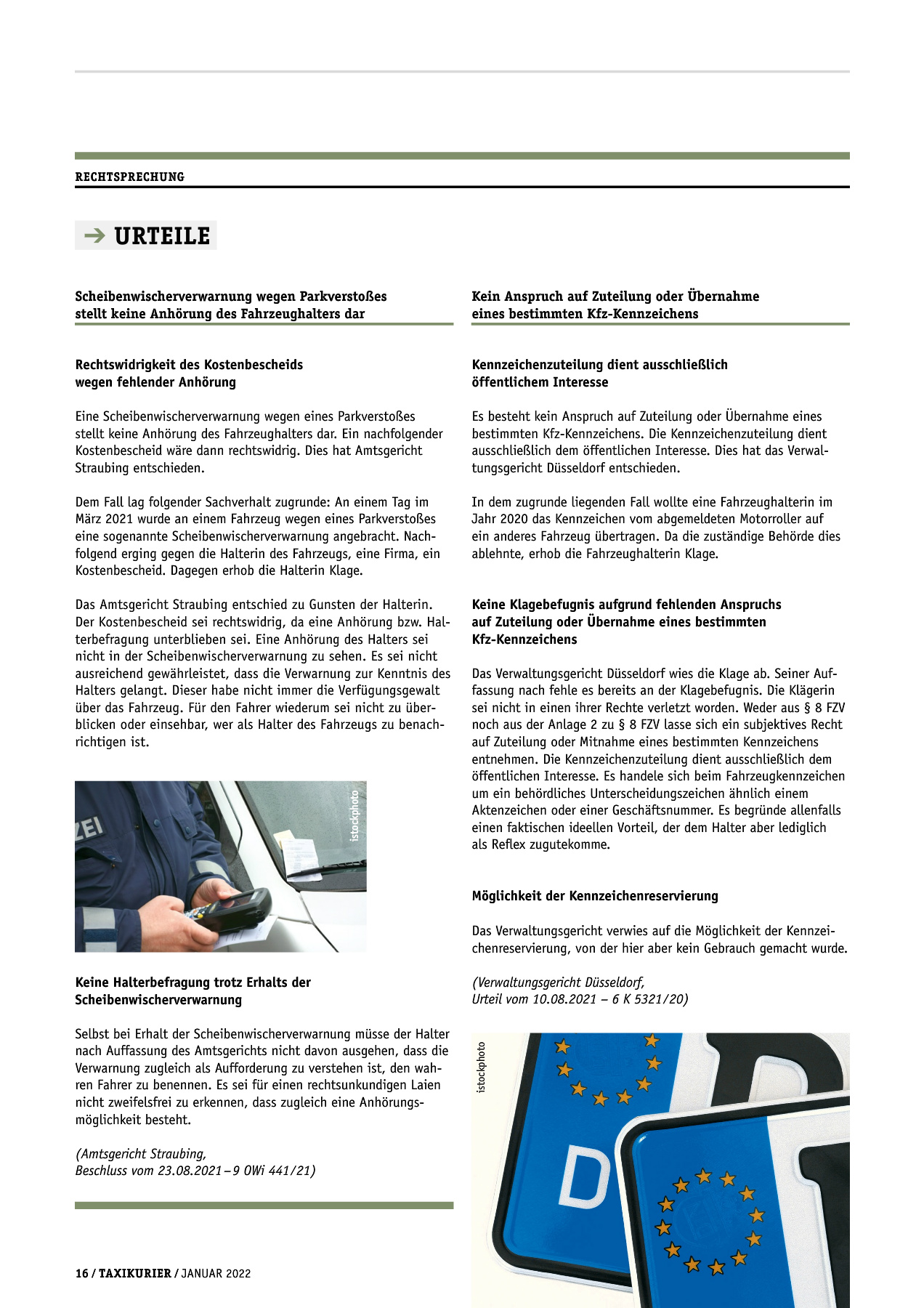 Originalseite 16 der Ausgabe Taxikurier Januar 2022