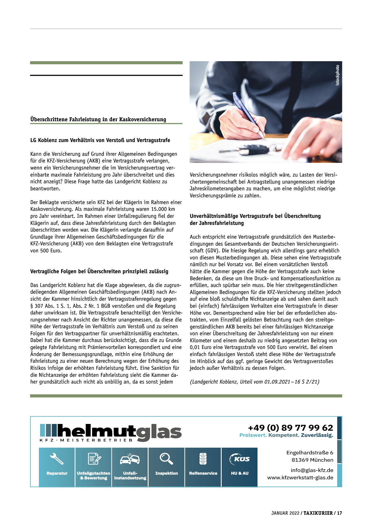 Originalseite 17 der Ausgabe Taxikurier Januar 2022