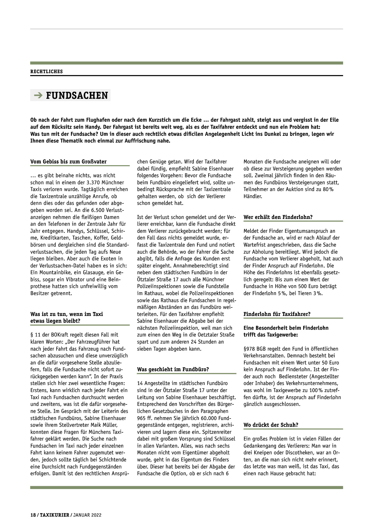 Originalseite 18 der Ausgabe Taxikurier Januar 2022