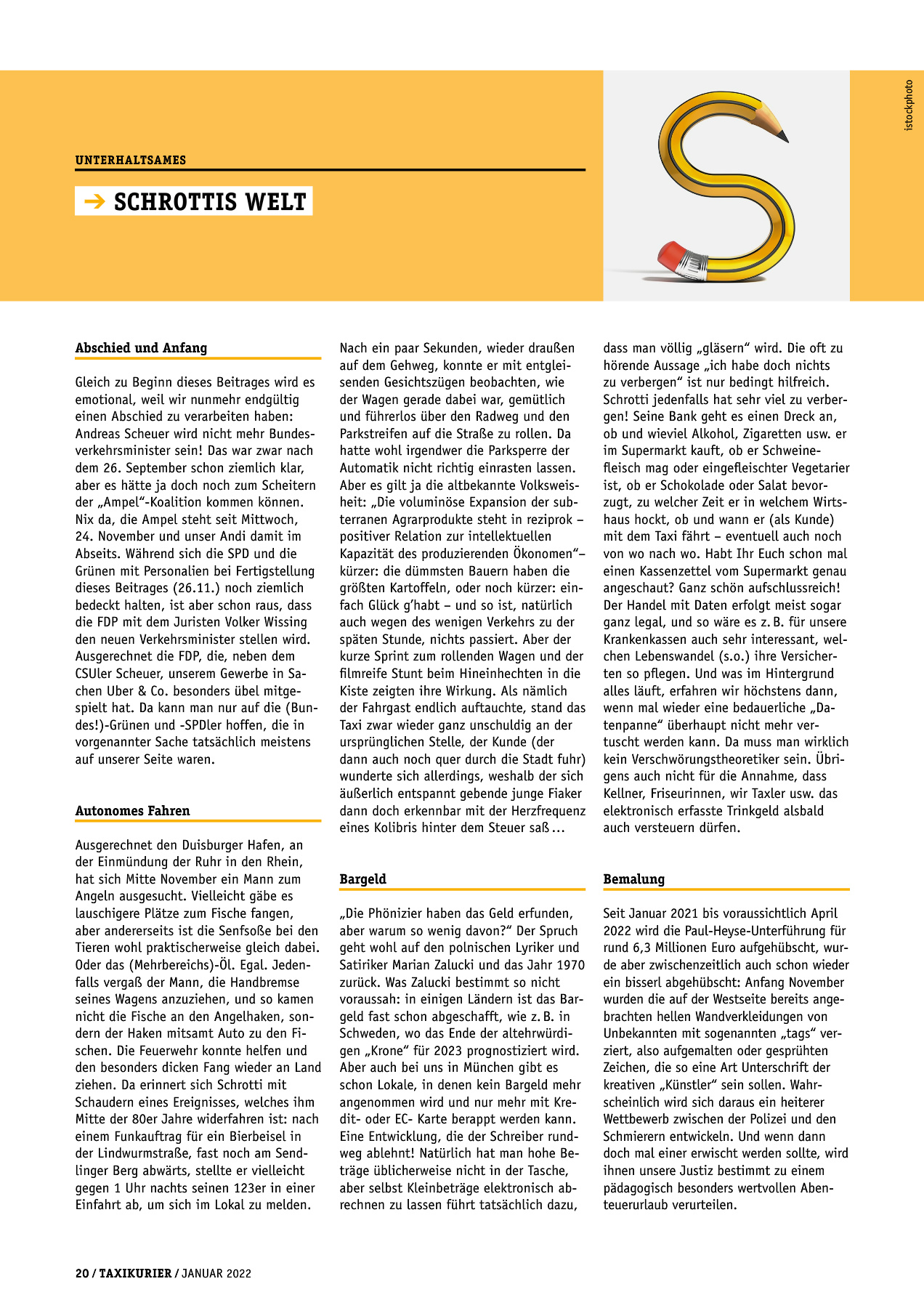 Originalseite 20 der Ausgabe Taxikurier Januar 2022