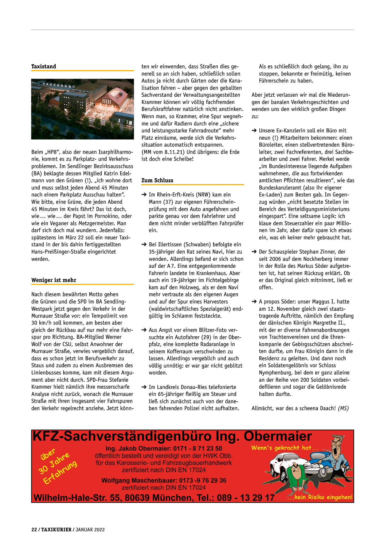 Originalseite 22 der Ausgabe Taxikurier Januar 2022