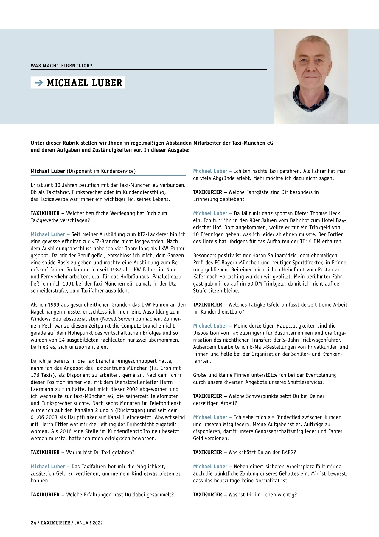 Originalseite 24 der Ausgabe Taxikurier Januar 2022