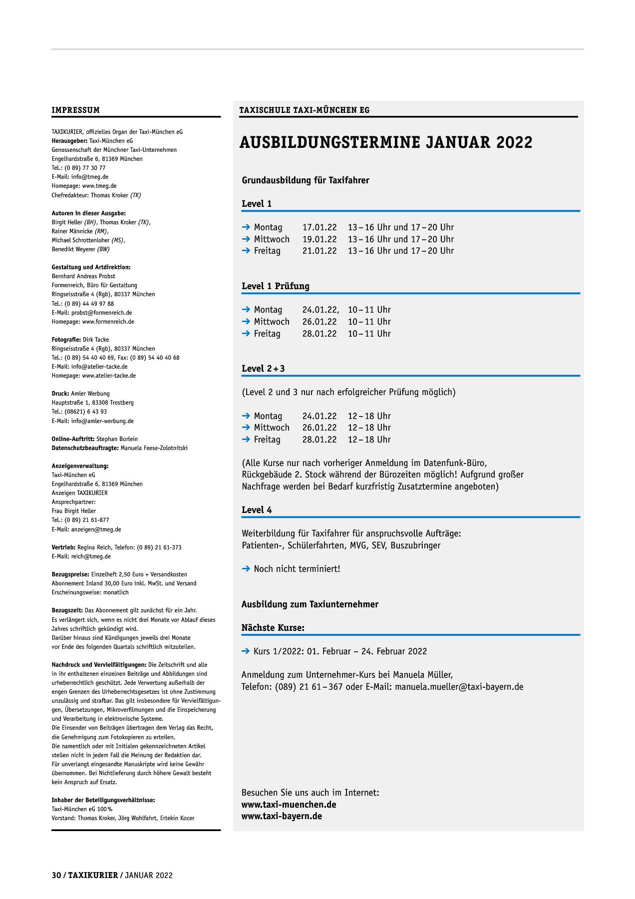 Originalseite 30 der Ausgabe Taxikurier Januar 2022