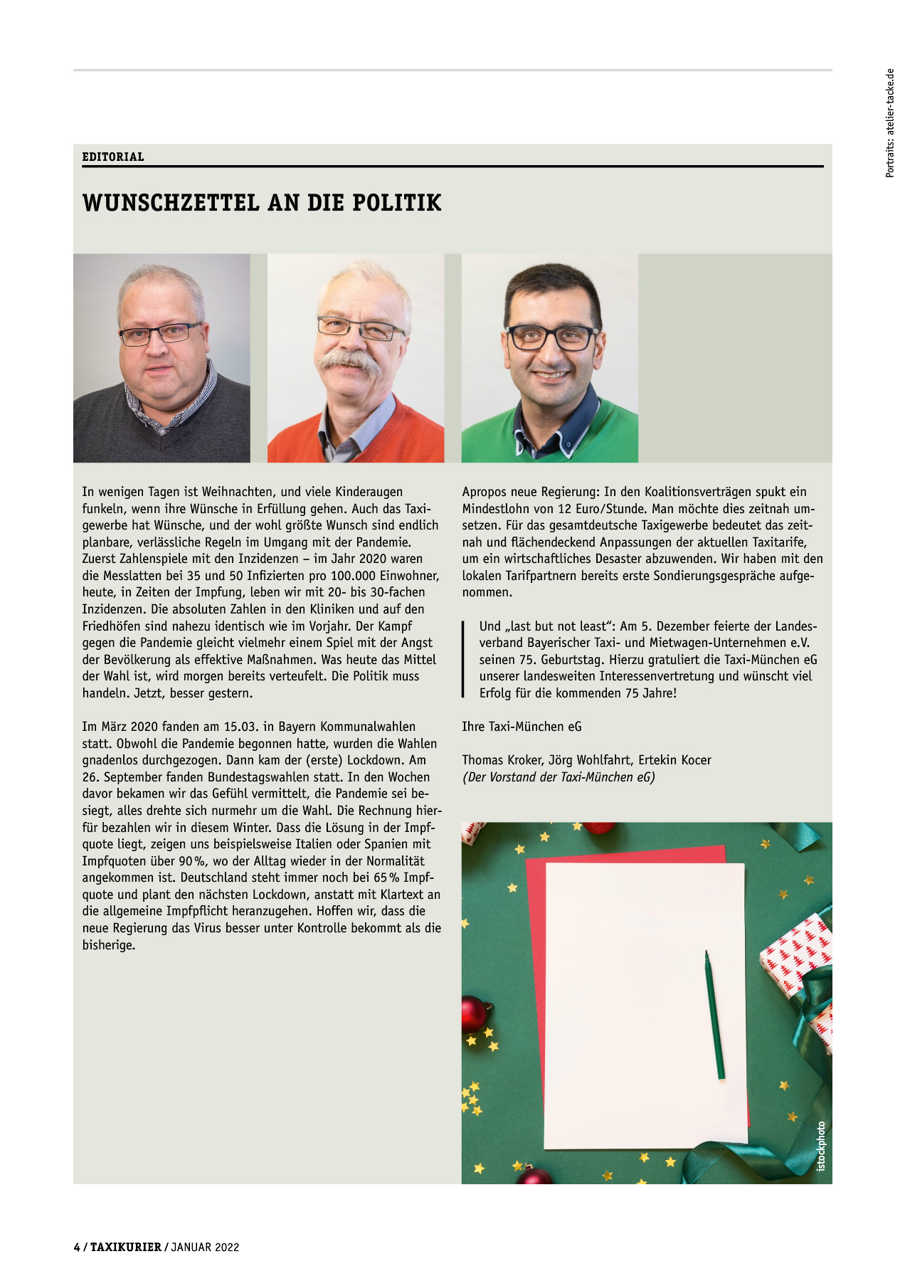 Originalseite 4 der Ausgabe Taxikurier Januar 2022