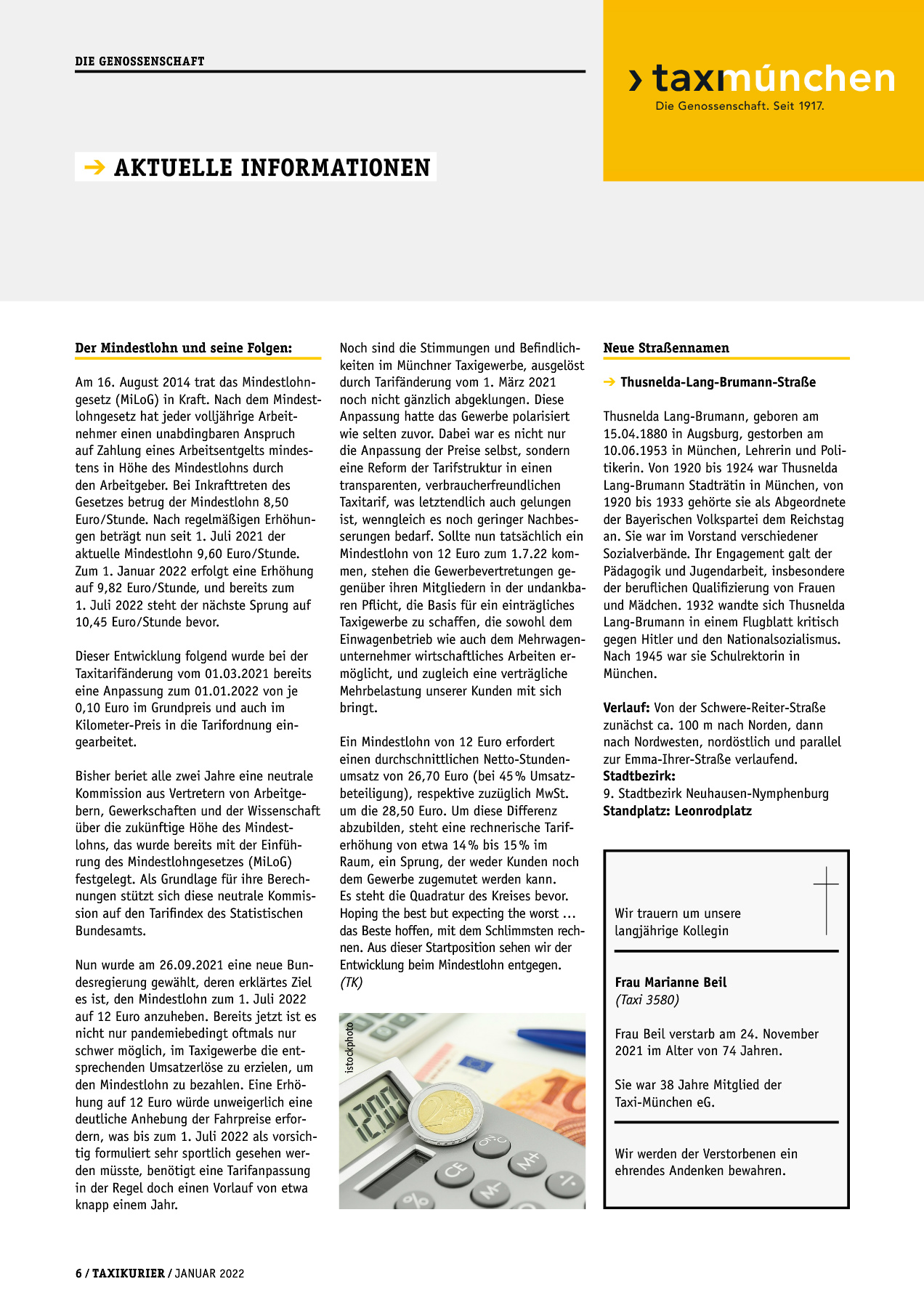 Originalseite 6 der Ausgabe Taxikurier Januar 2022