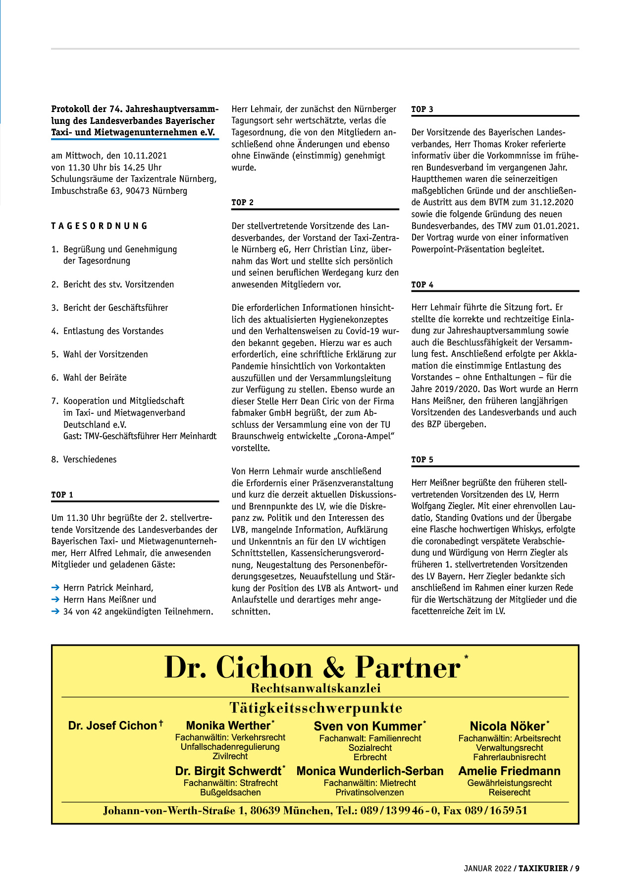 Originalseite 9 der Ausgabe Taxikurier Januar 2022