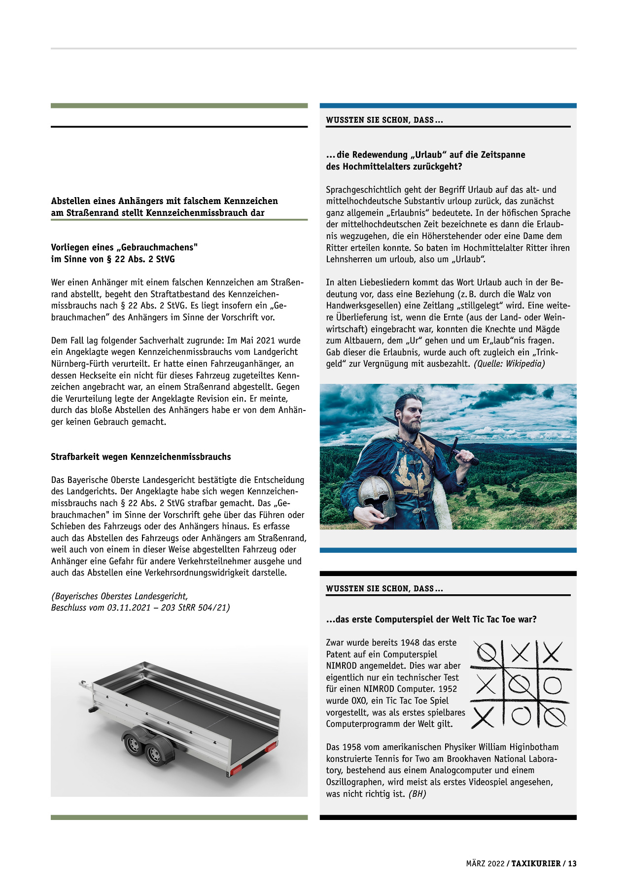 Originalseite 13 der Ausgabe Taxikurier März 2022