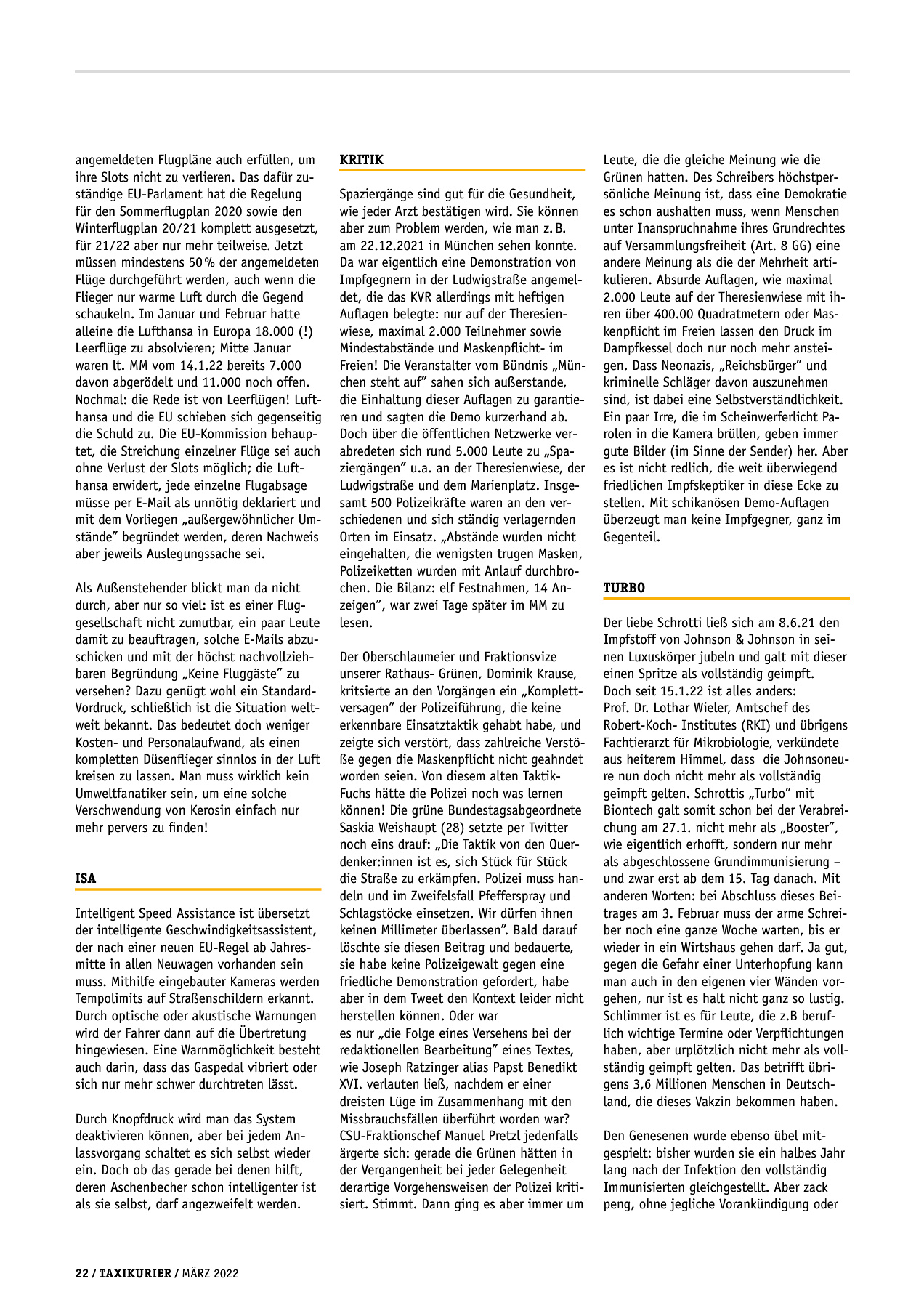 Originalseite 22 der Ausgabe Taxikurier März 2022