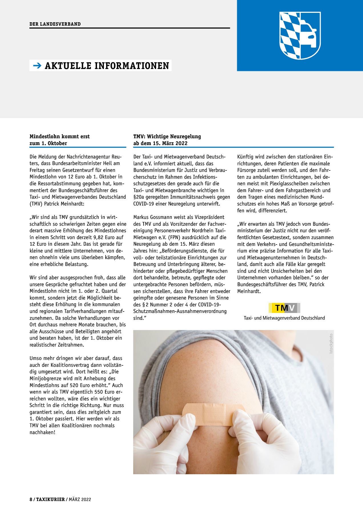 Originalseite 8 der Ausgabe Taxikurier März 2022