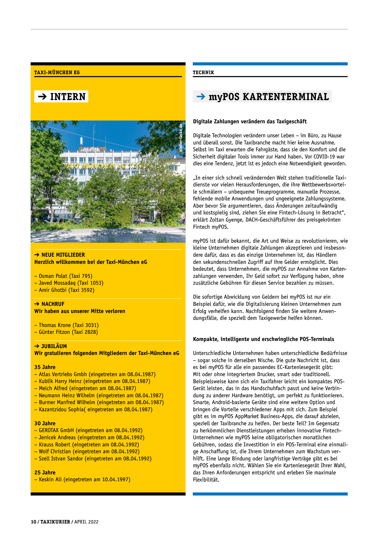 Originalseite 10 der Ausgabe Taxikurier April 2022