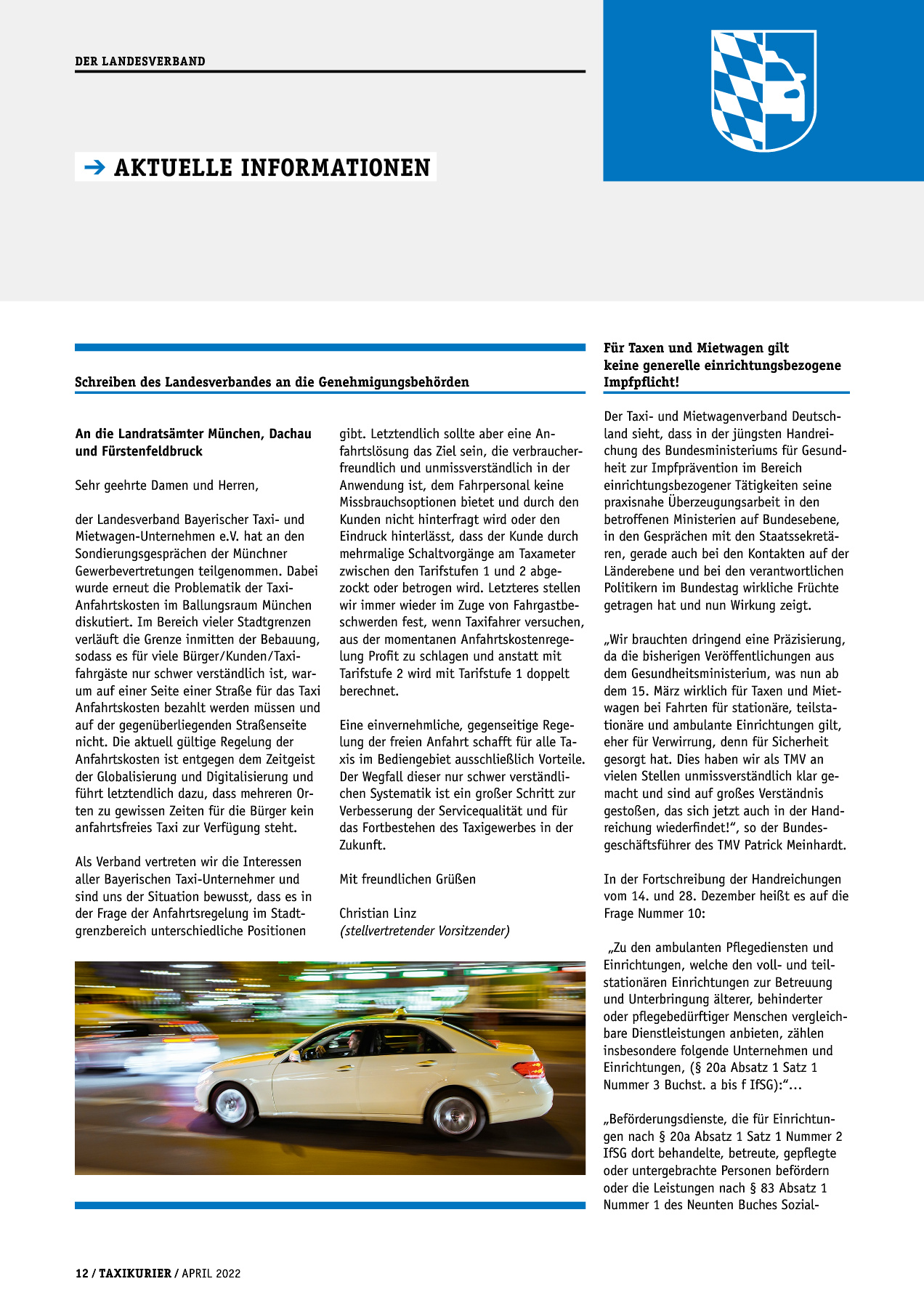 Originalseite 12 der Ausgabe Taxikurier April 2022