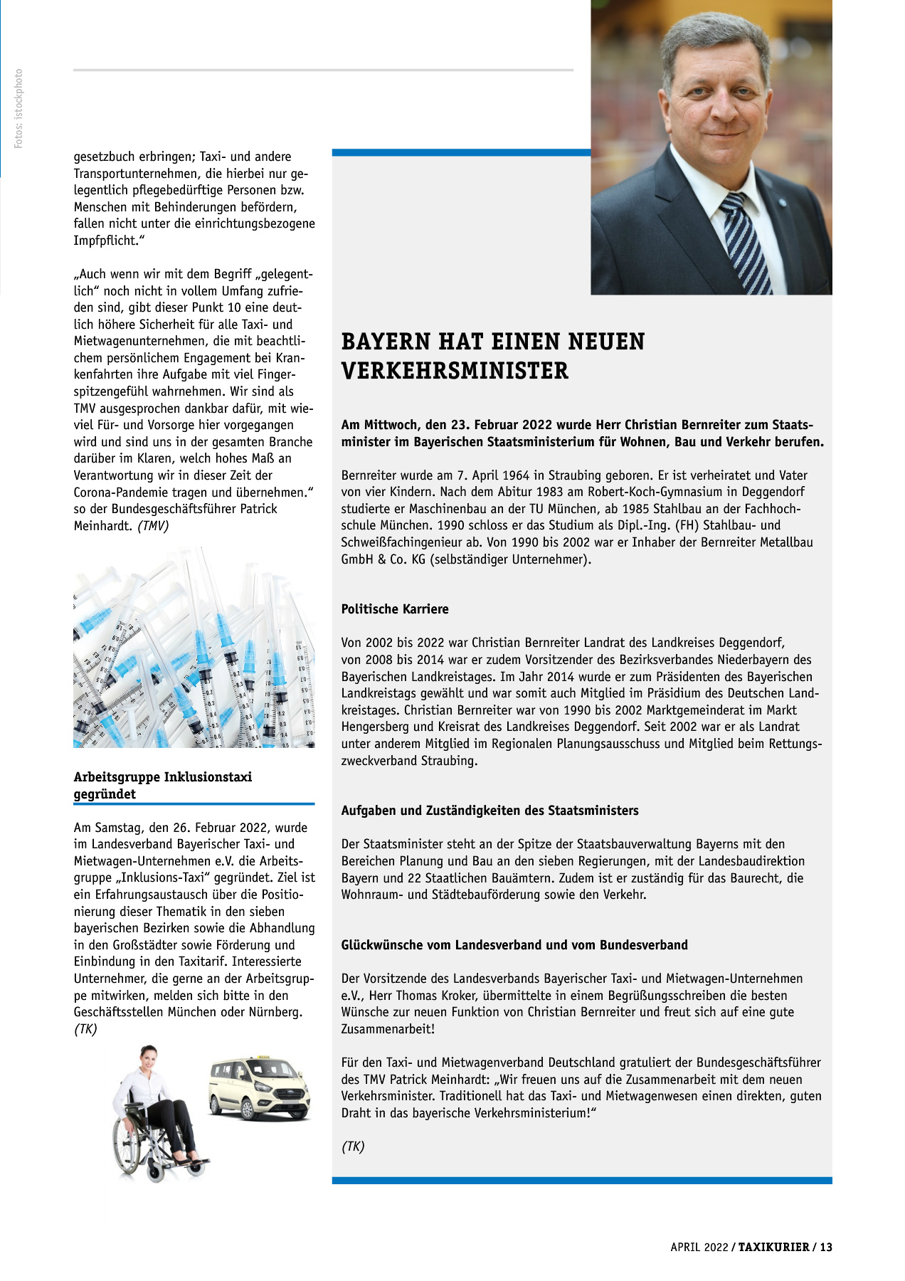 Originalseite 13 der Ausgabe Taxikurier April 2022