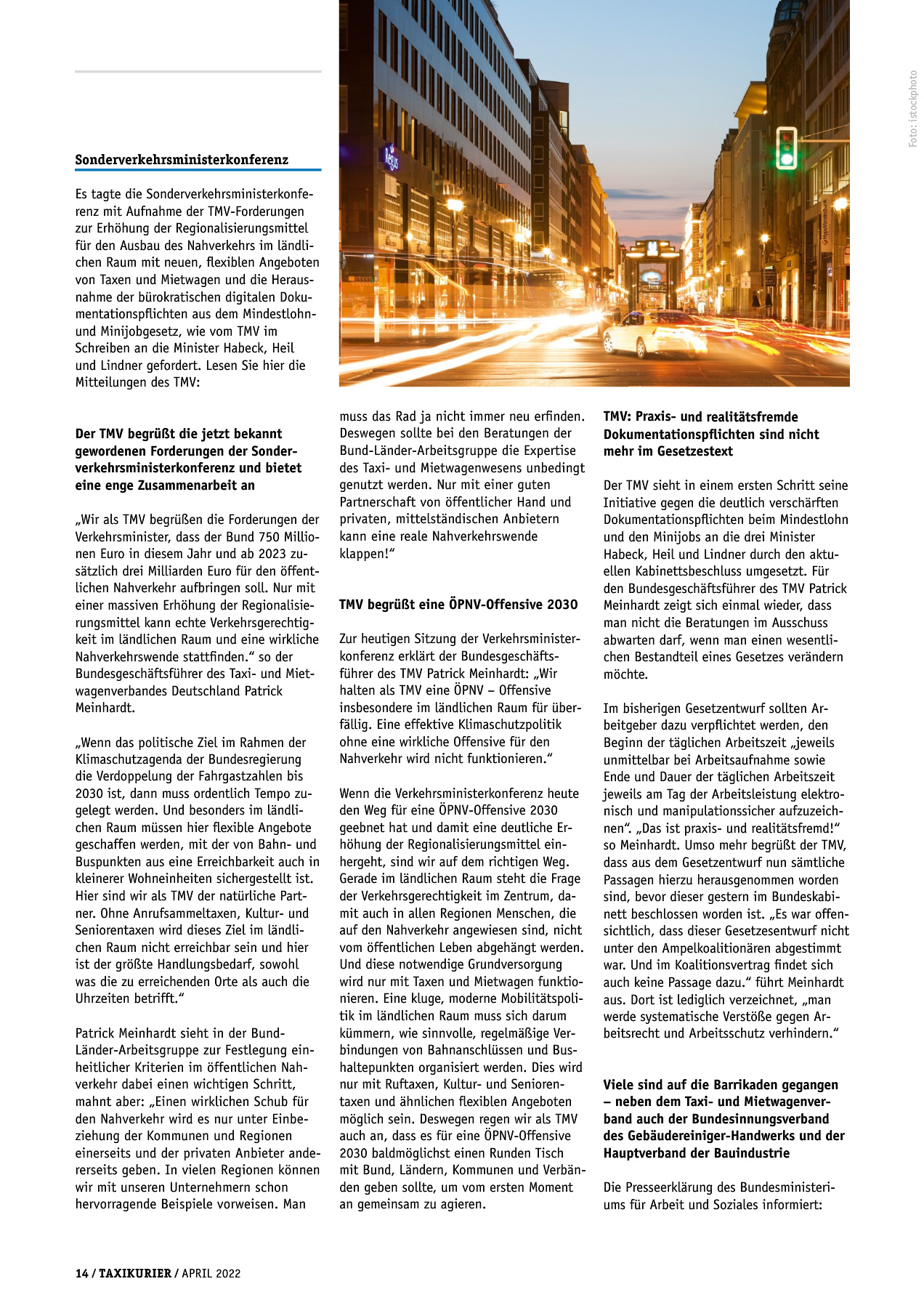 Originalseite 14 der Ausgabe Taxikurier April 2022