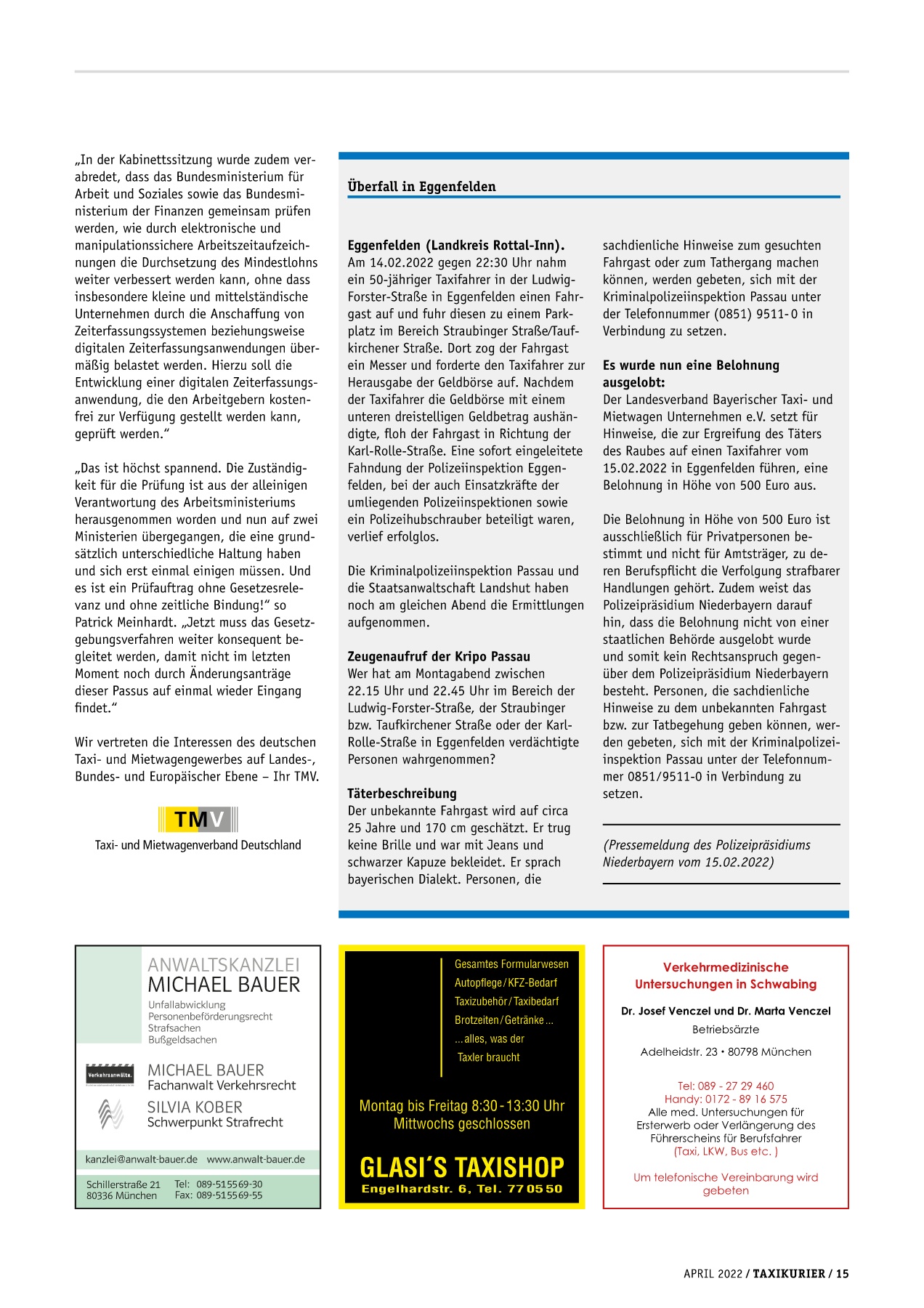 Originalseite 15 der Ausgabe Taxikurier April 2022