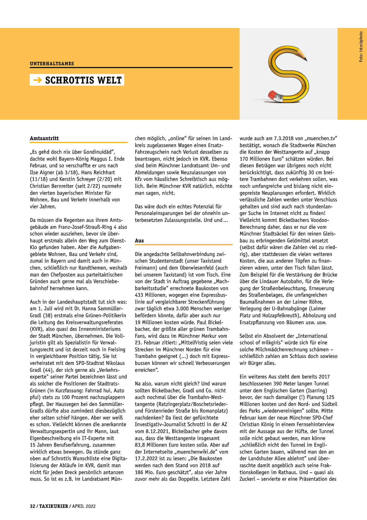 Originalseite 32 der Ausgabe Taxikurier April 2022