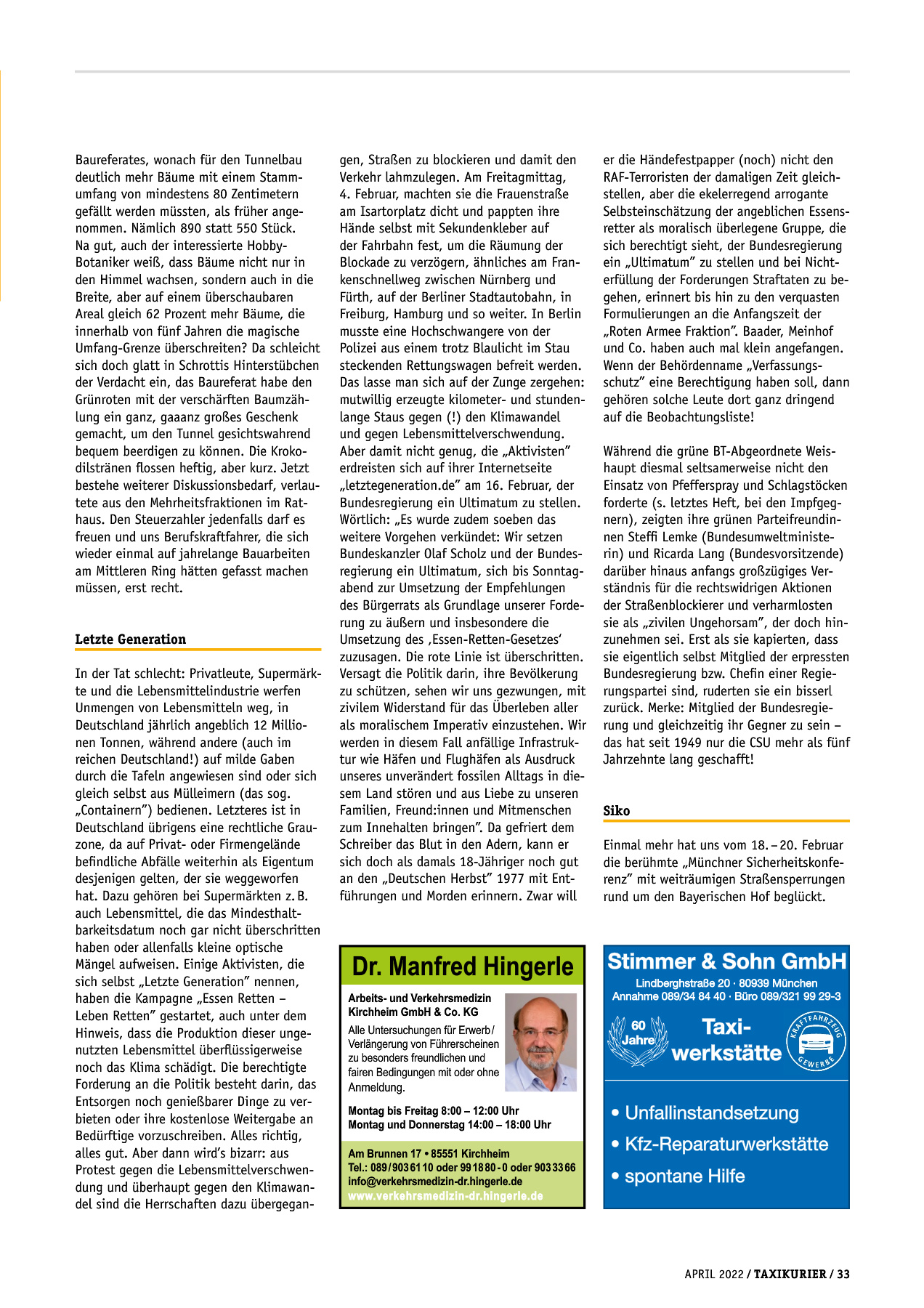 Originalseite 33 der Ausgabe Taxikurier April 2022