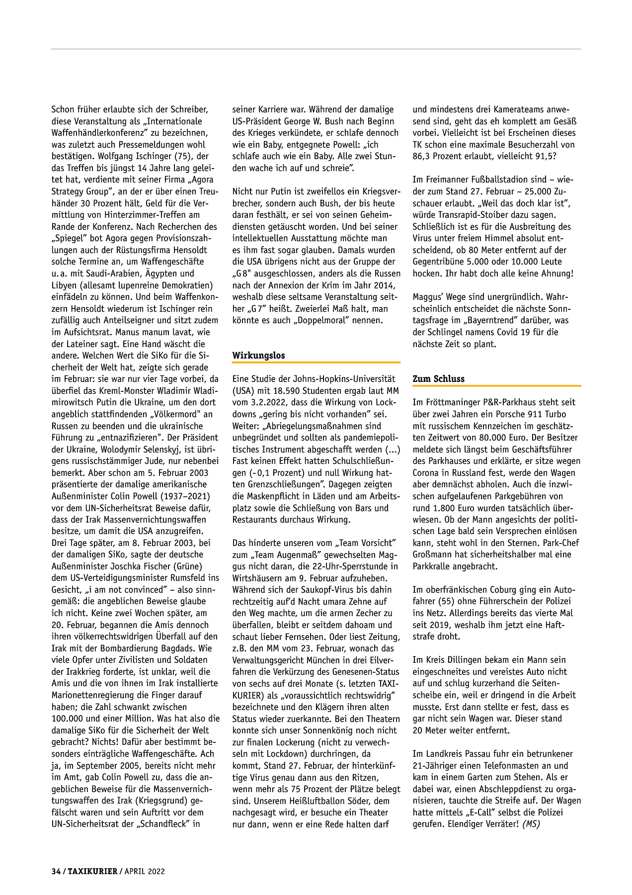 Originalseite 34 der Ausgabe Taxikurier April 2022