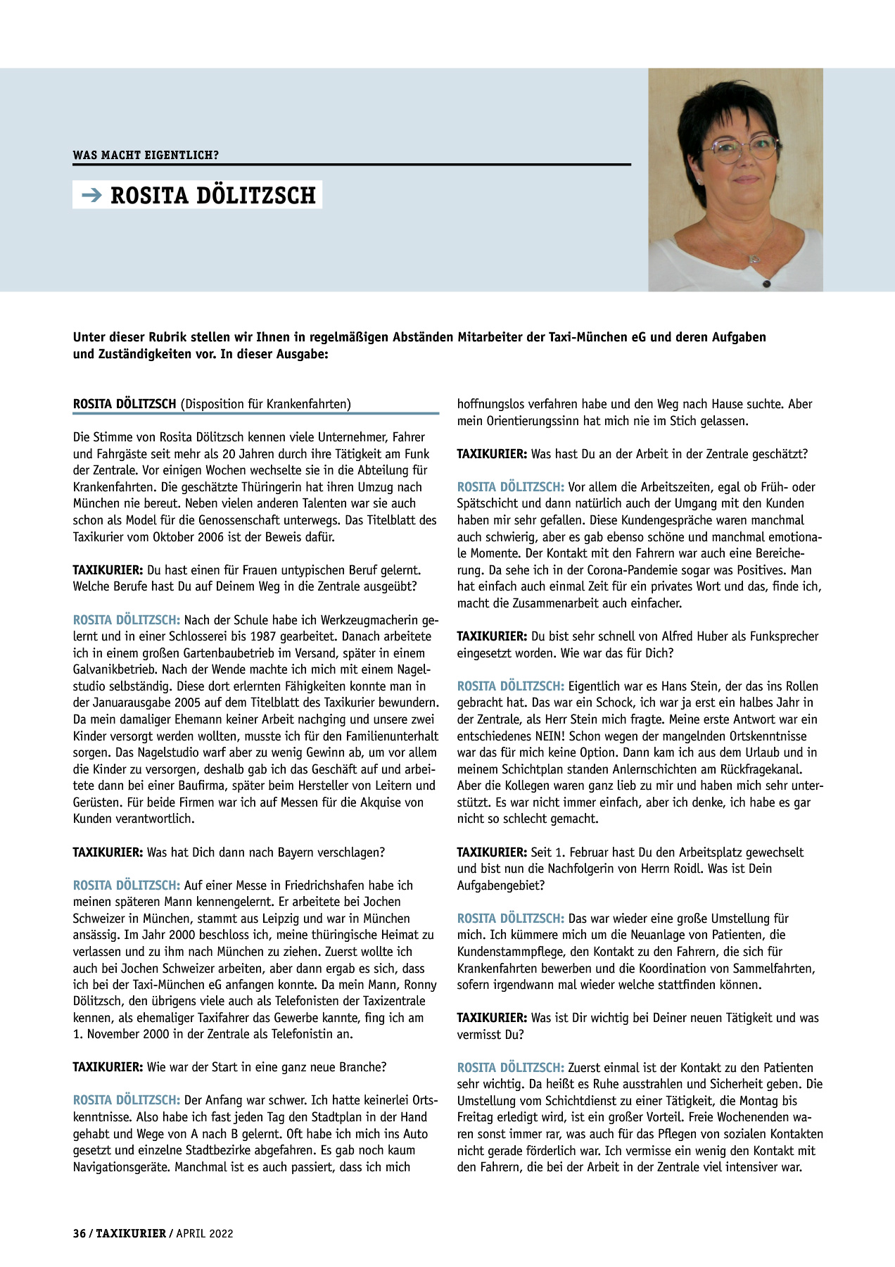 Originalseite 36 der Ausgabe Taxikurier April 2022