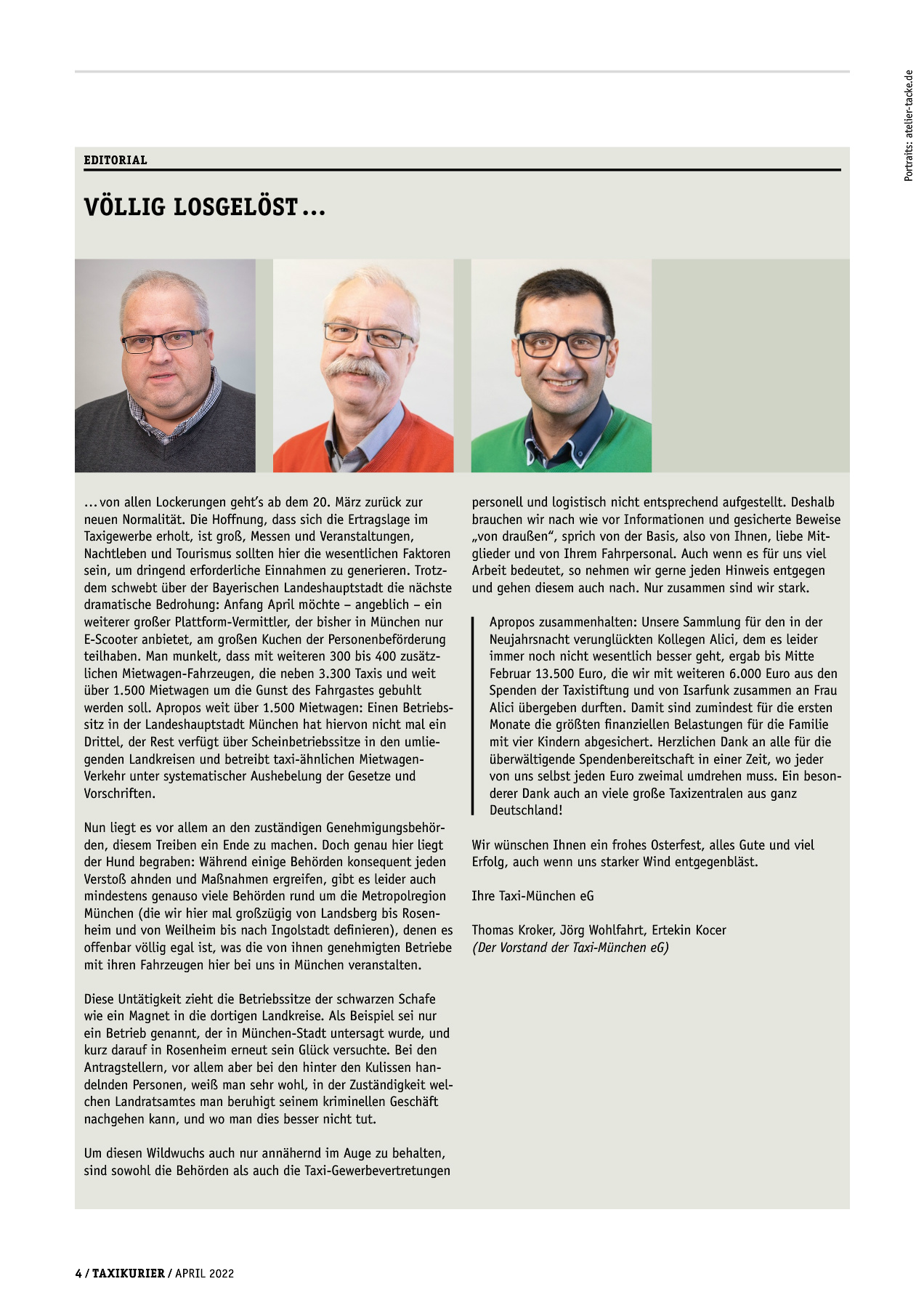 Originalseite 4 der Ausgabe Taxikurier April 2022