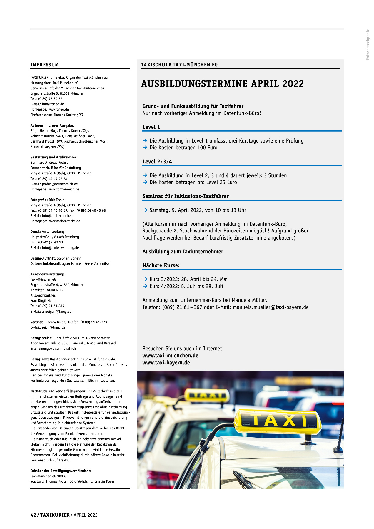 Originalseite 42 der Ausgabe Taxikurier April 2022