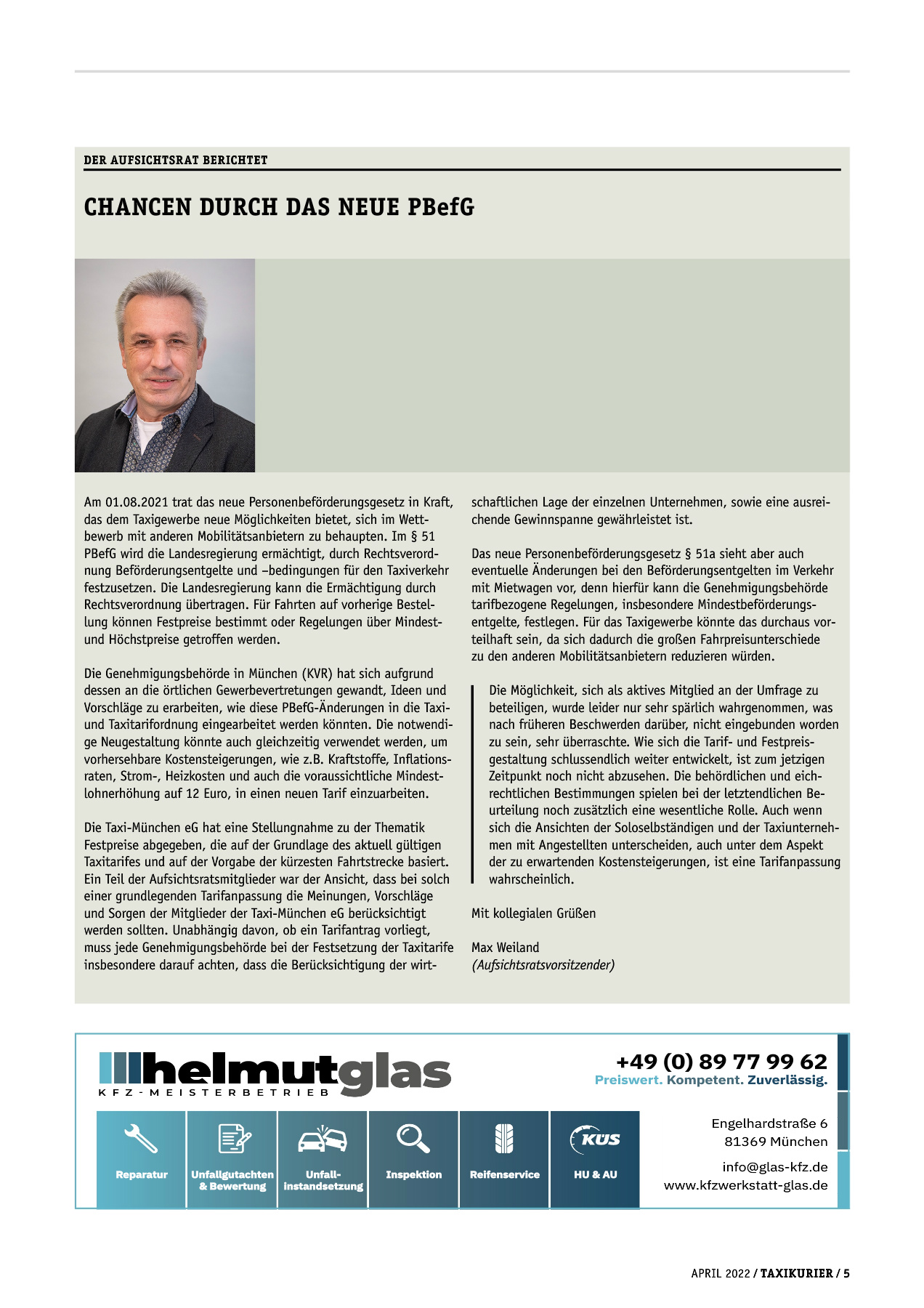 Originalseite 5 der Ausgabe Taxikurier April 2022