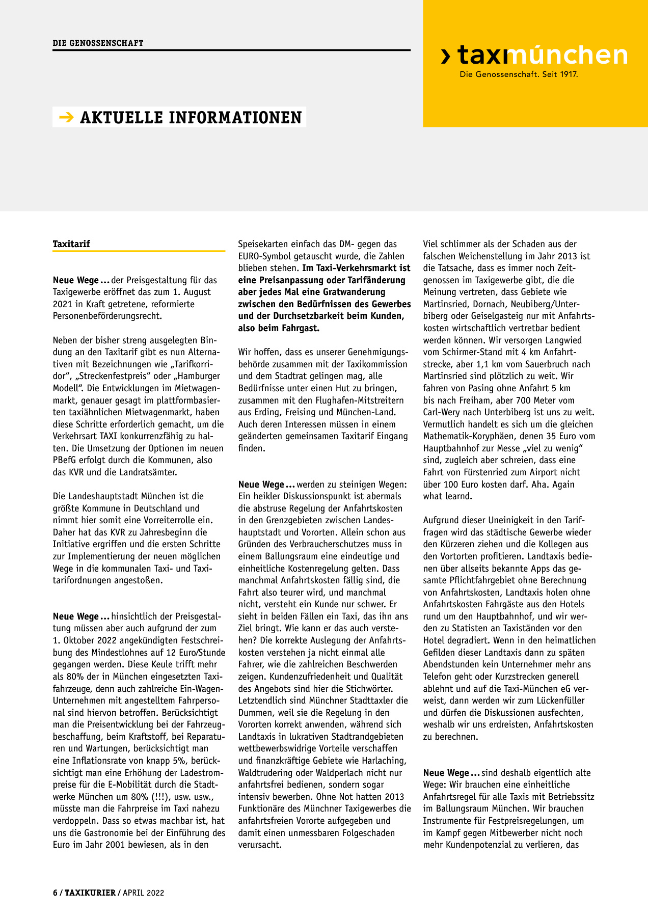 Originalseite 6 der Ausgabe Taxikurier April 2022