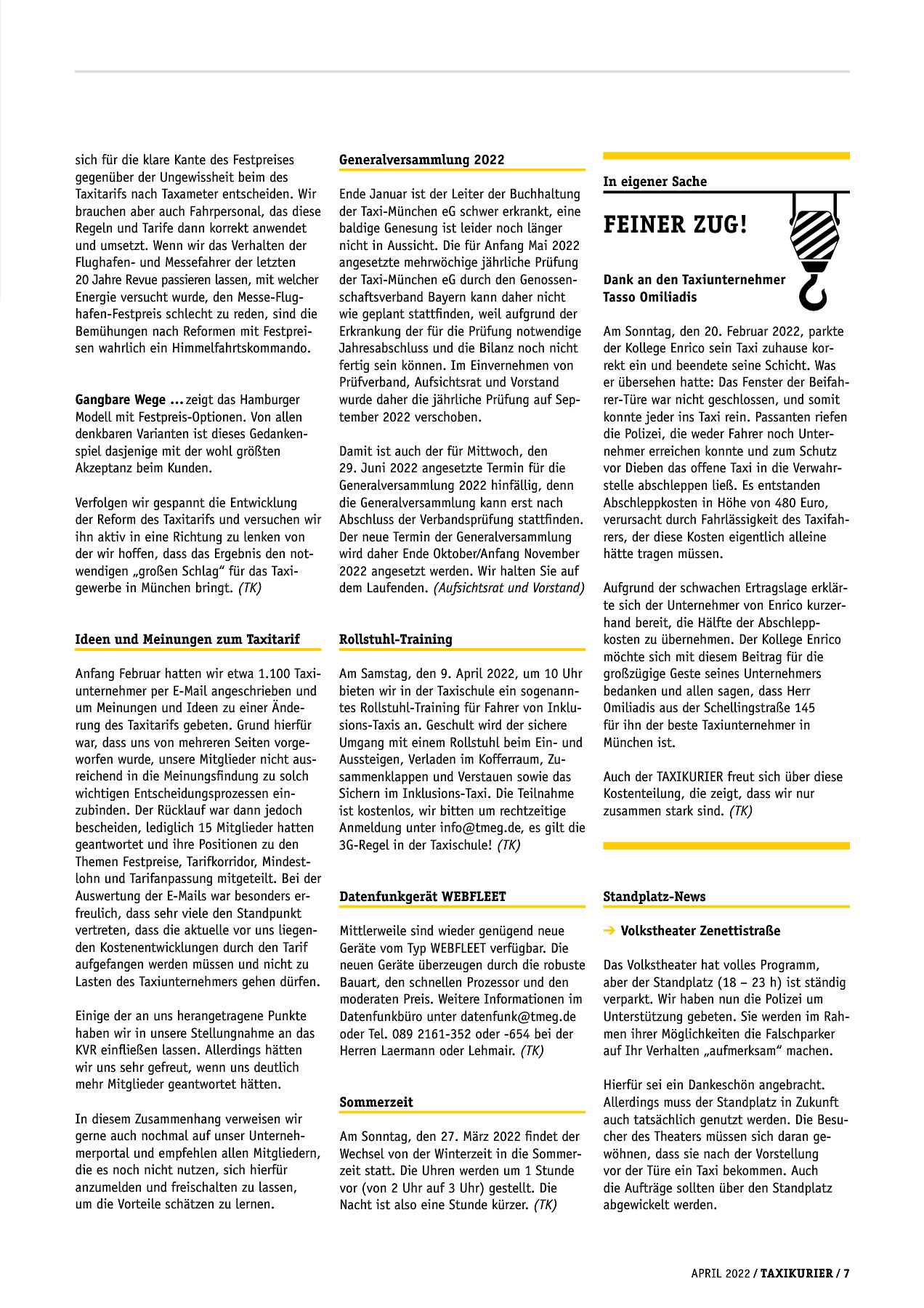Originalseite 7 der Ausgabe Taxikurier April 2022