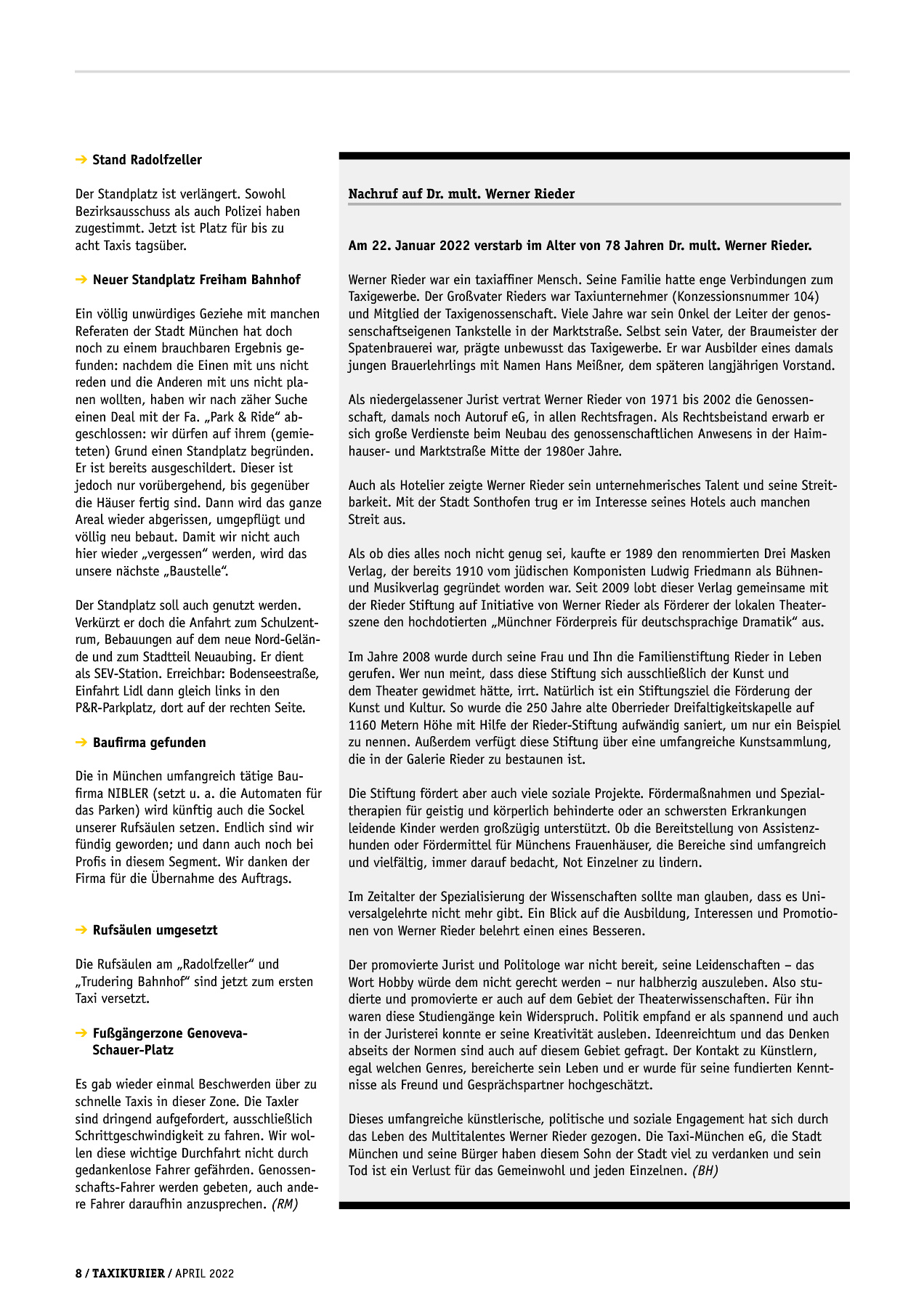 Originalseite 8 der Ausgabe Taxikurier April 2022