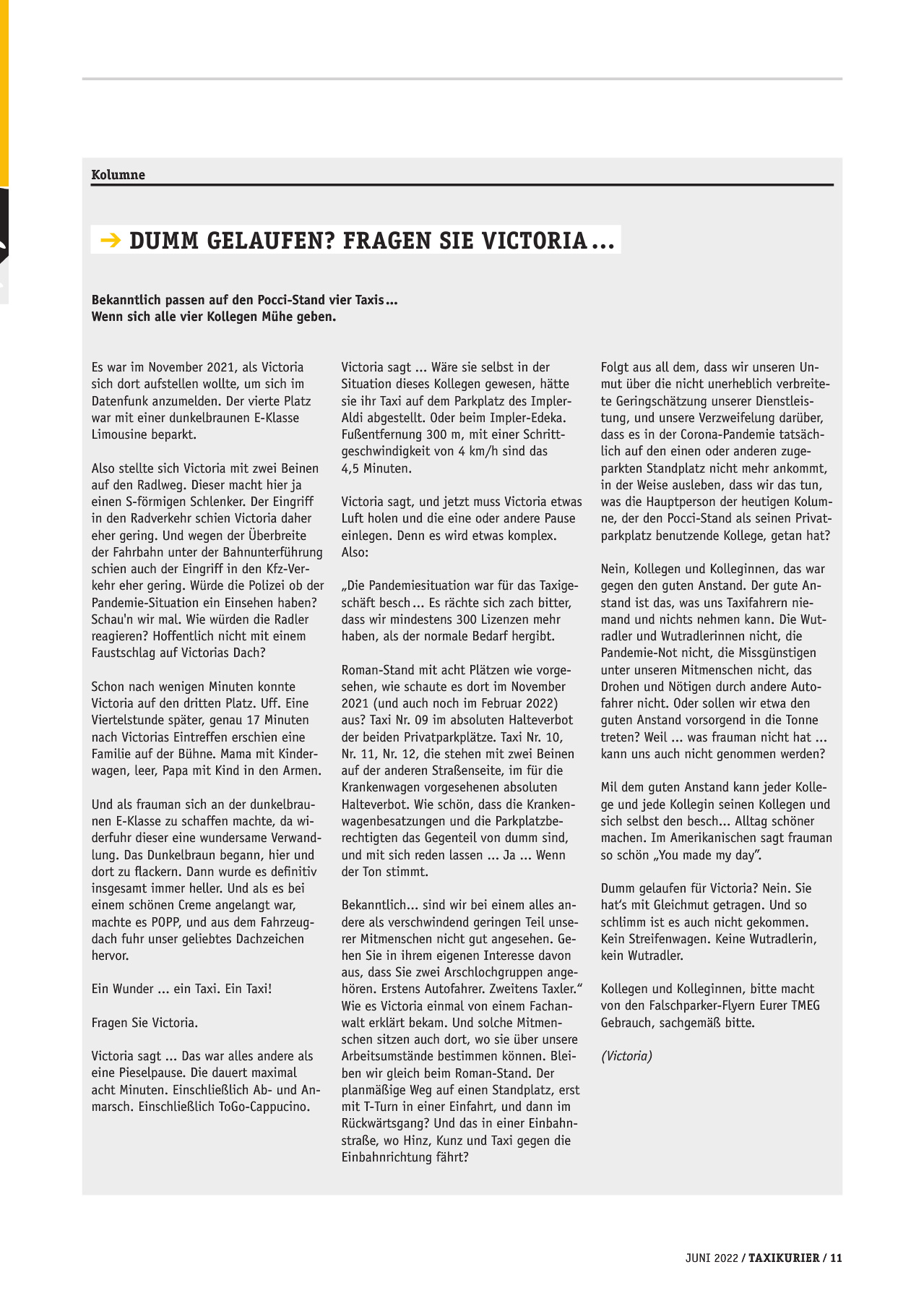 Originalseite 11 der Ausgabe Taxikurier Juni 2022