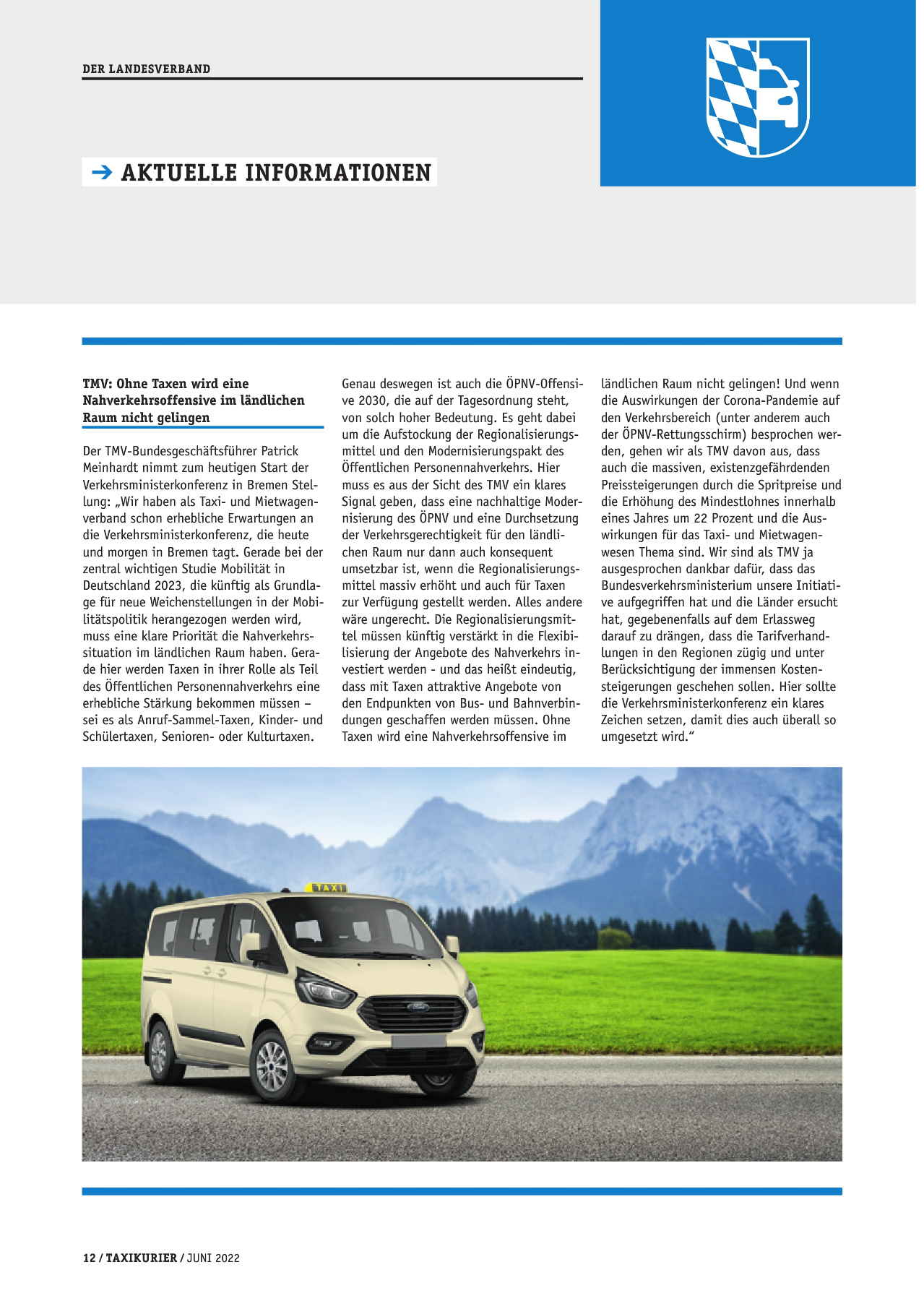 Originalseite 12 der Ausgabe Taxikurier Juni 2022