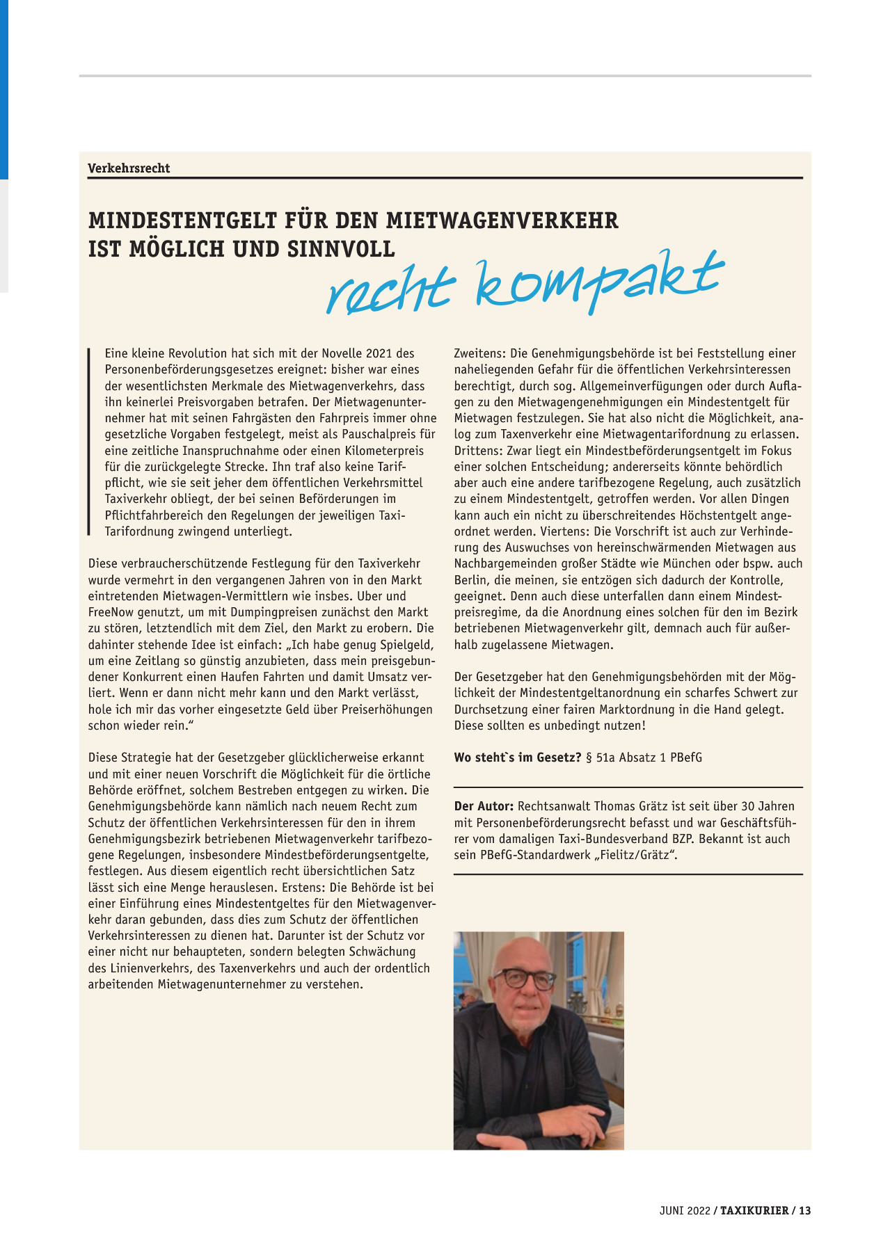 Originalseite 13 der Ausgabe Taxikurier Juni 2022