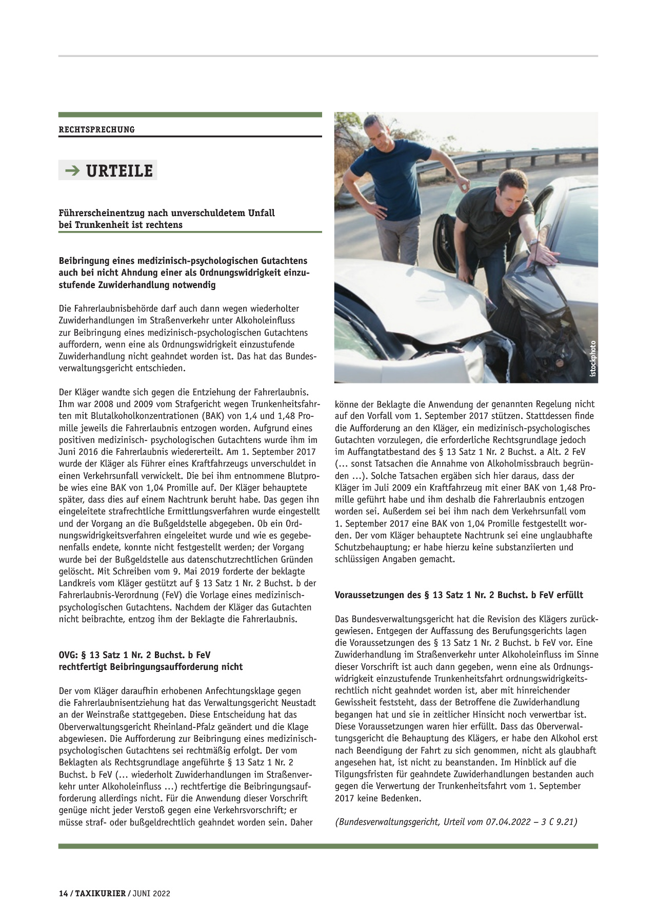 Originalseite 14 der Ausgabe Taxikurier Juni 2022