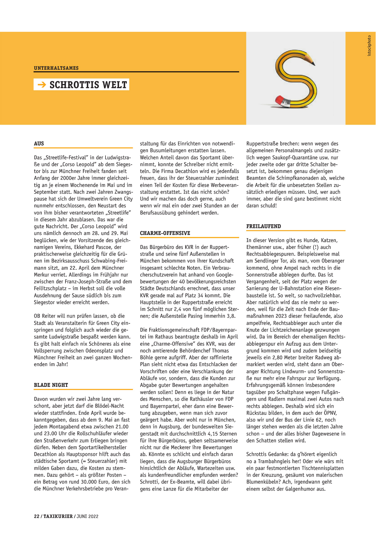 Originalseite 22 der Ausgabe Taxikurier Juni 2022