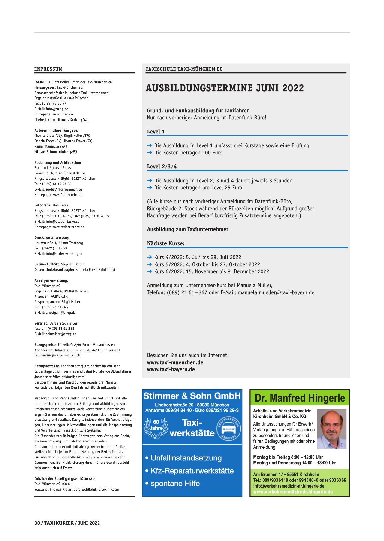 Originalseite 30 der Ausgabe Taxikurier Juni 2022