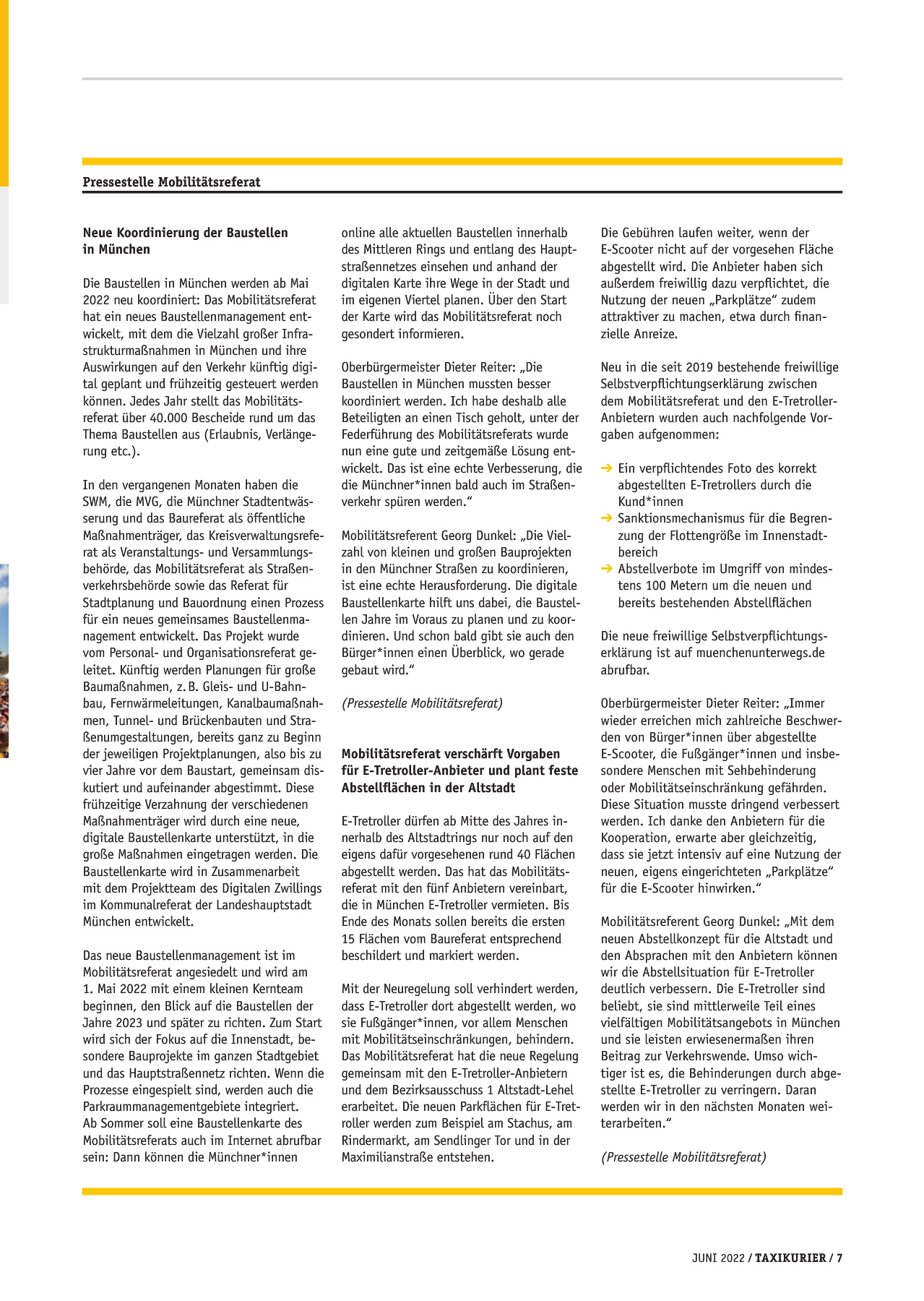 Originalseite 7 der Ausgabe Taxikurier Juni 2022